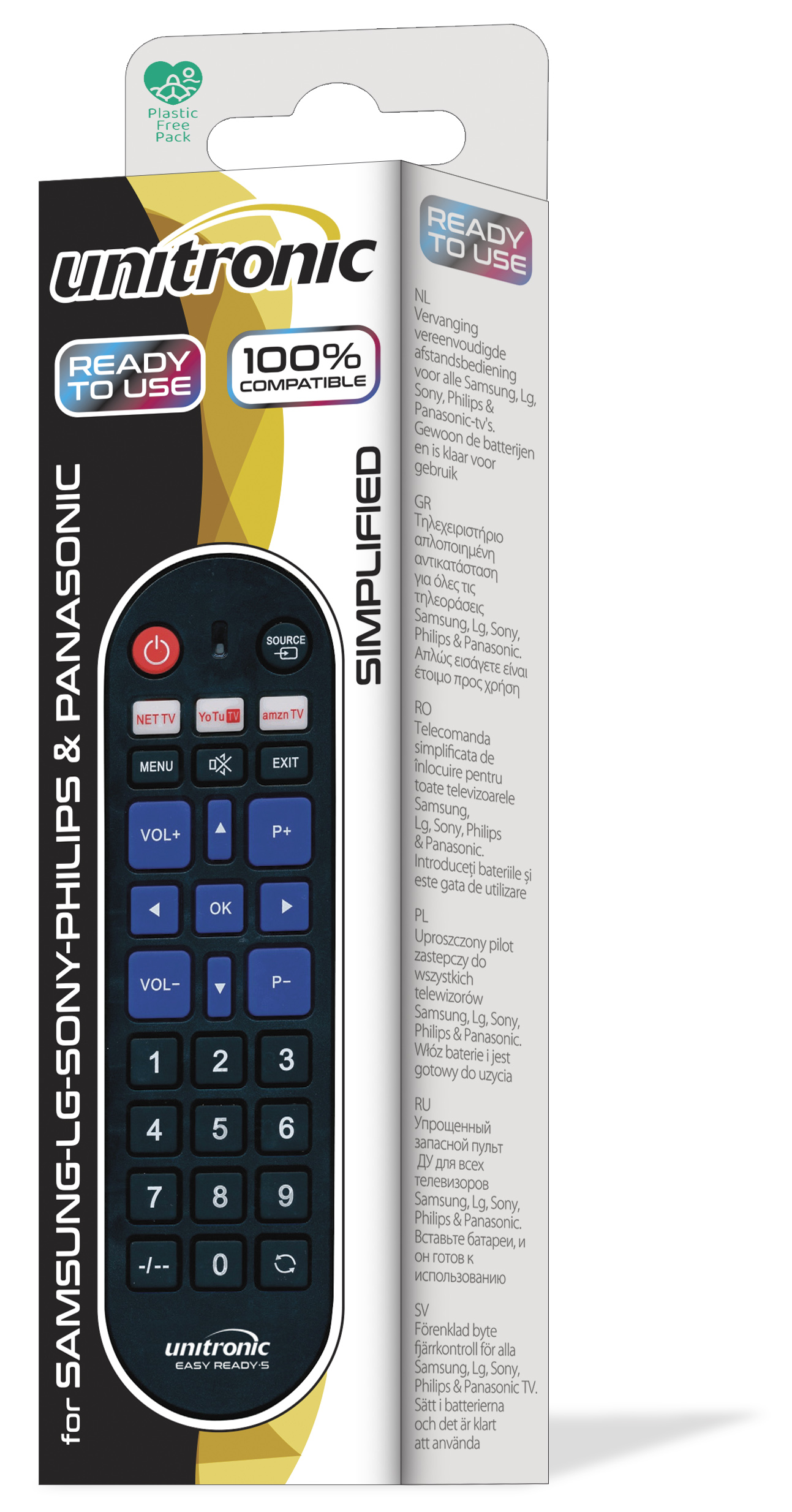 Easy Ready 5 universal remote control for Samsung, LG, Philips, Panasonic, Sony Smart TV