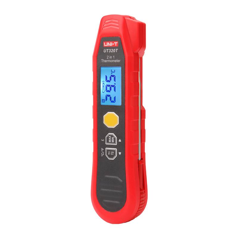 Das UNI-T UT320T Kombi-Thermometer für Infrarot- und Kontaktmessung, frontale Produktansicht.