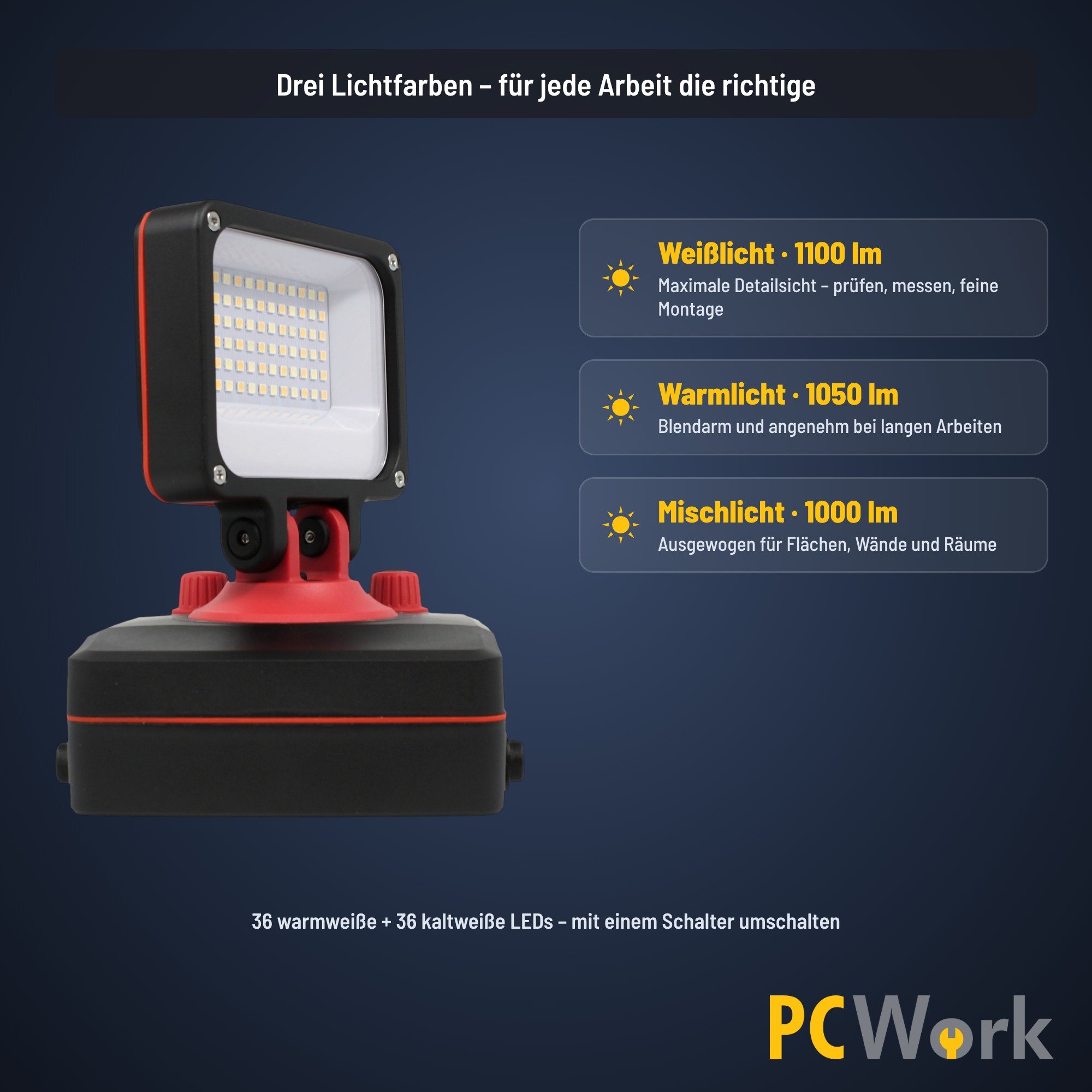 PCW12Q LED-Leuchte mit drei wählbaren Lichtfarben Weißlicht, Warmlicht, Mischlicht