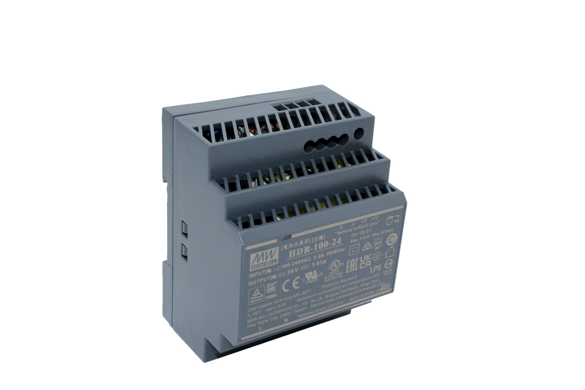 HDR-100-24 DIN rail power supply, 91.92W, 24V, 3.83A, MEAN WELL