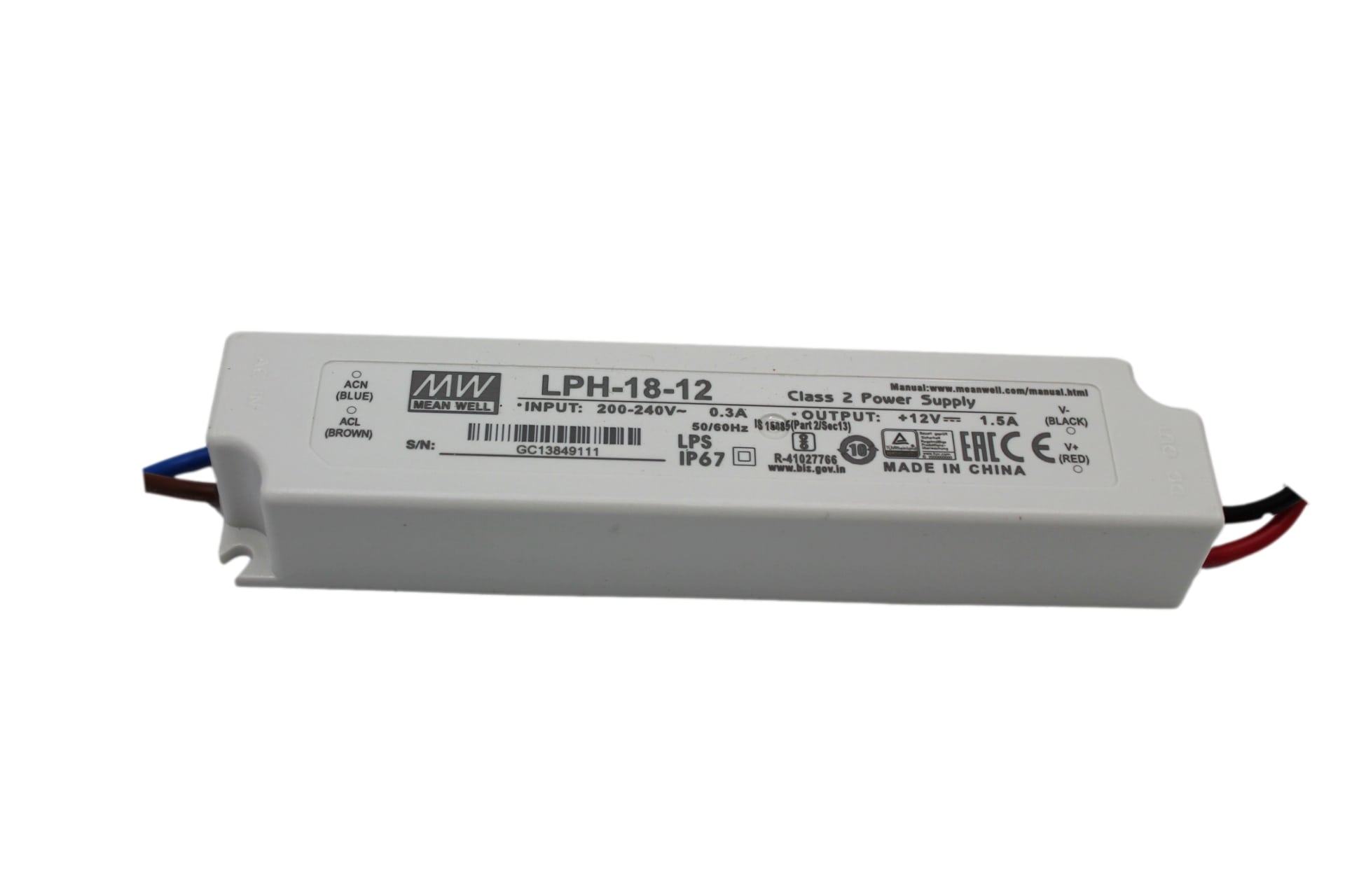 LPH-18-12 Led-Trafo, Class2 18W, 12V, 1,5A CV, MEAN WELL