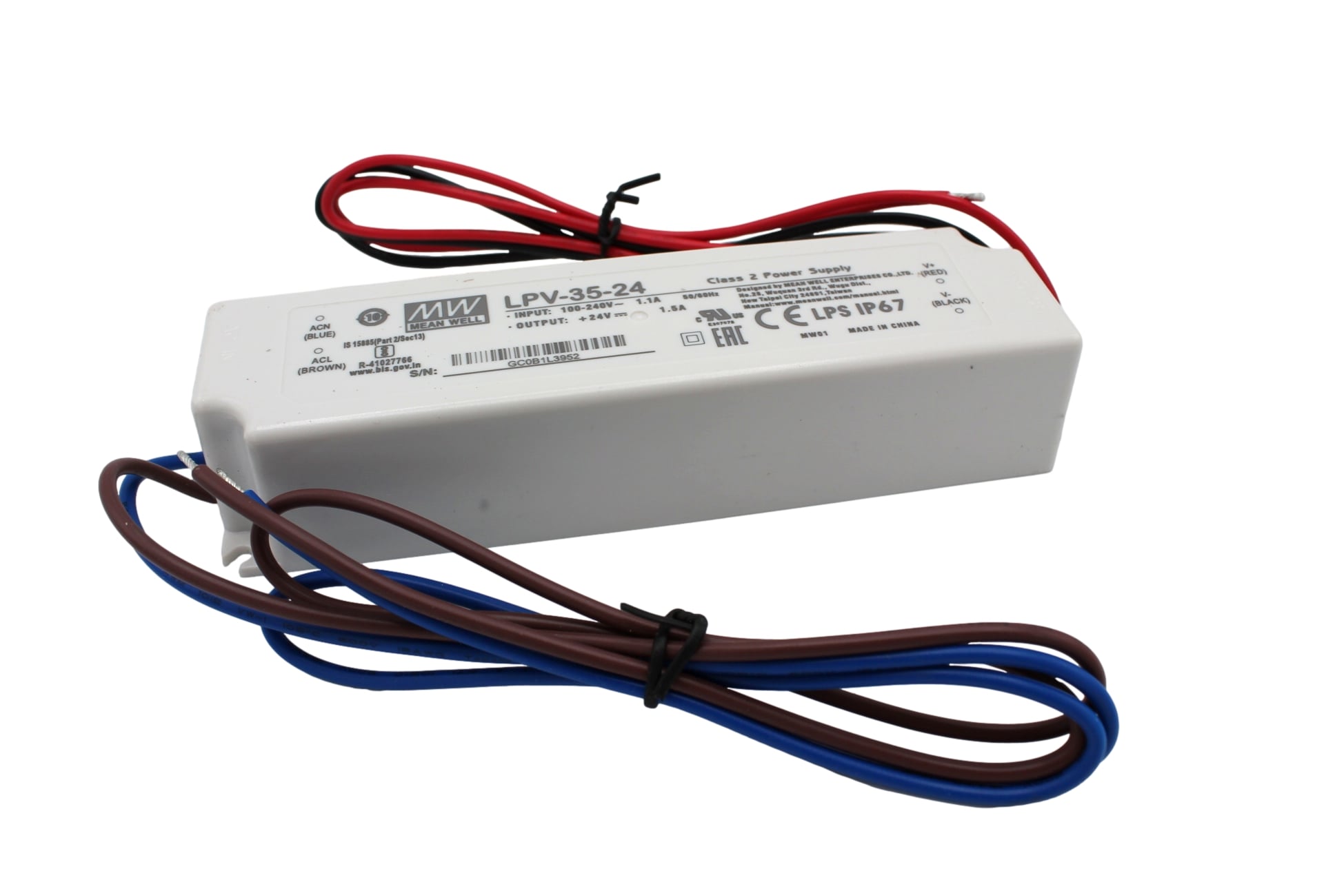 LPV-35-24 Led driver, Class2 36W, 24V, 1,5A CV, MEAN WELL
