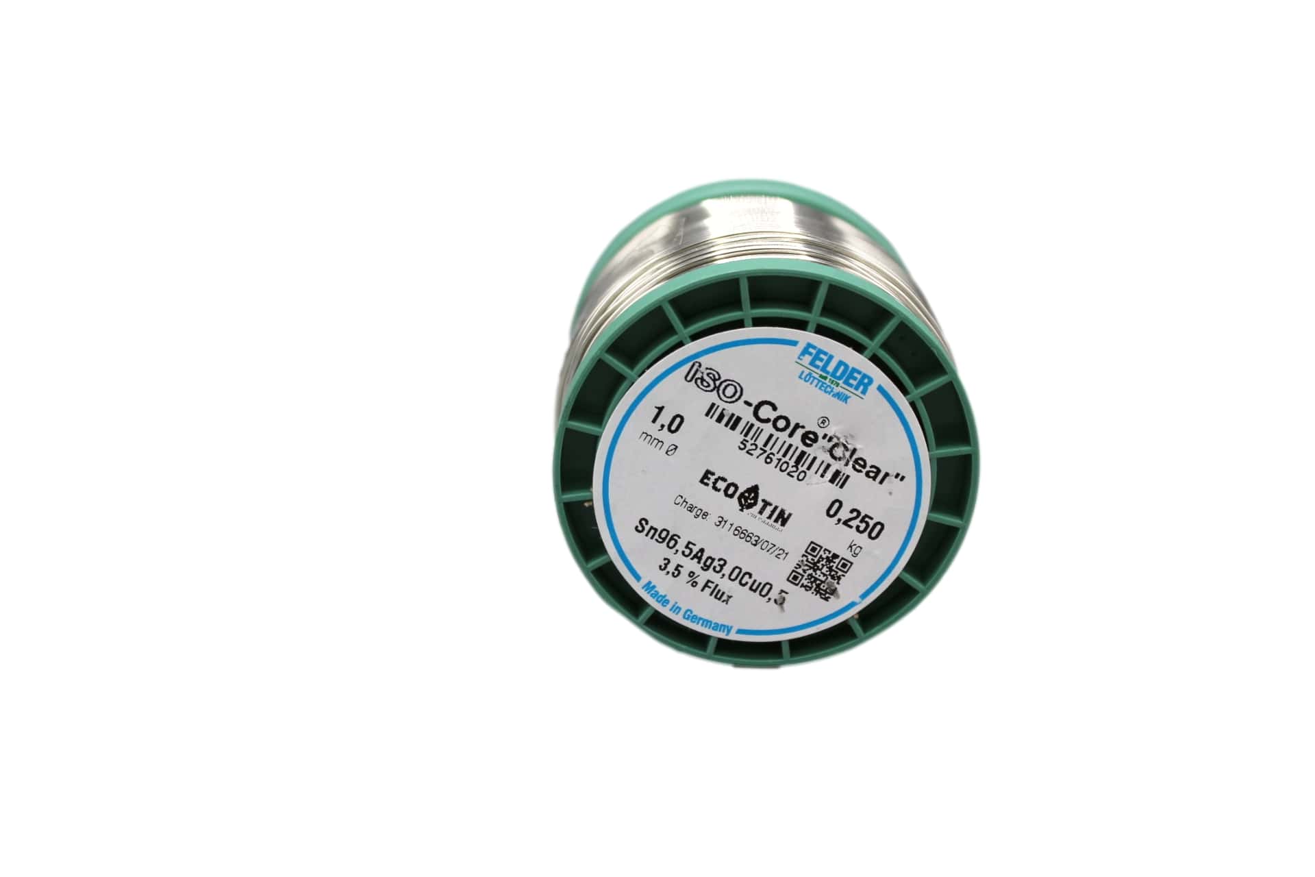 52761020 Felder solder wire, lead-free, SAC (Sn96,5Ag3,0Cu0,5), 1 mm, 250g, roll