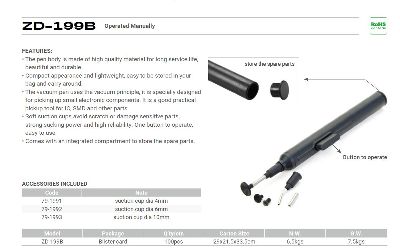 ZD-199B Vacuum Pipette Vacuum Gripper Component Lifter