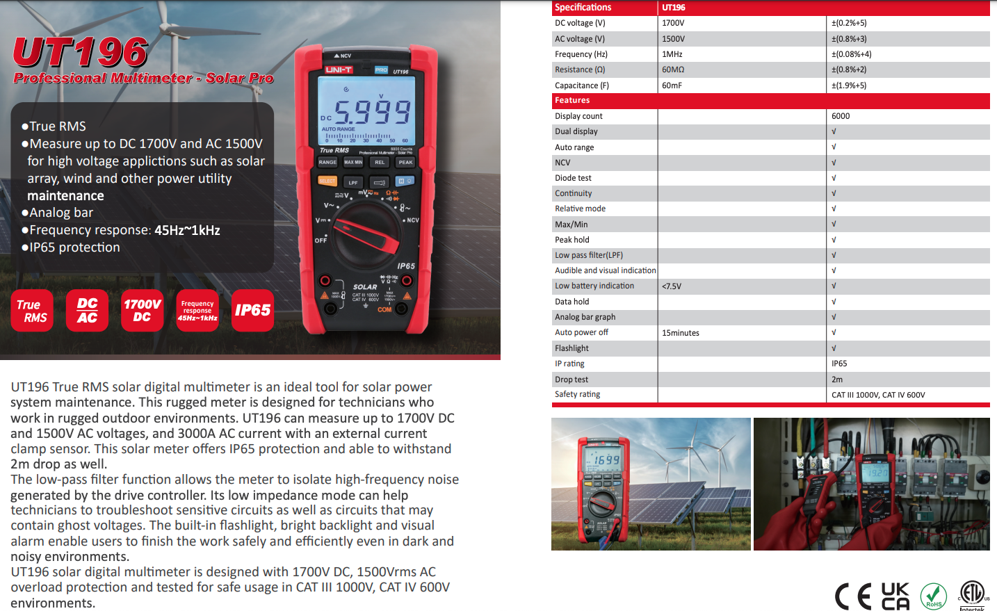 UT196 Solar Multimeter, Multimeter für Solar Anwendungen