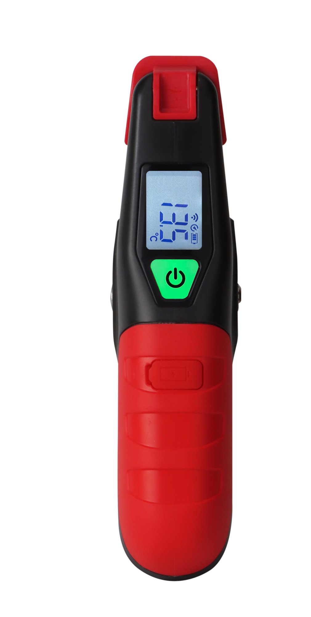 Funk-Temperaturzange UT320i mit grünem Power-Button und digitaler Messwertanzeige