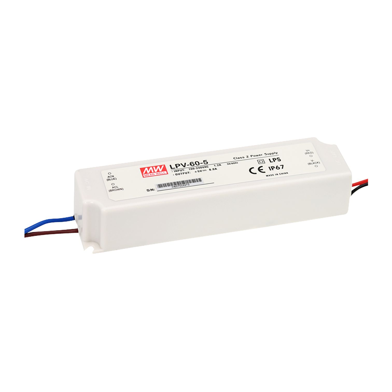 LPV-60-12 Led driver, Class2 60W, 12V, 5A CV, MEAN WELL