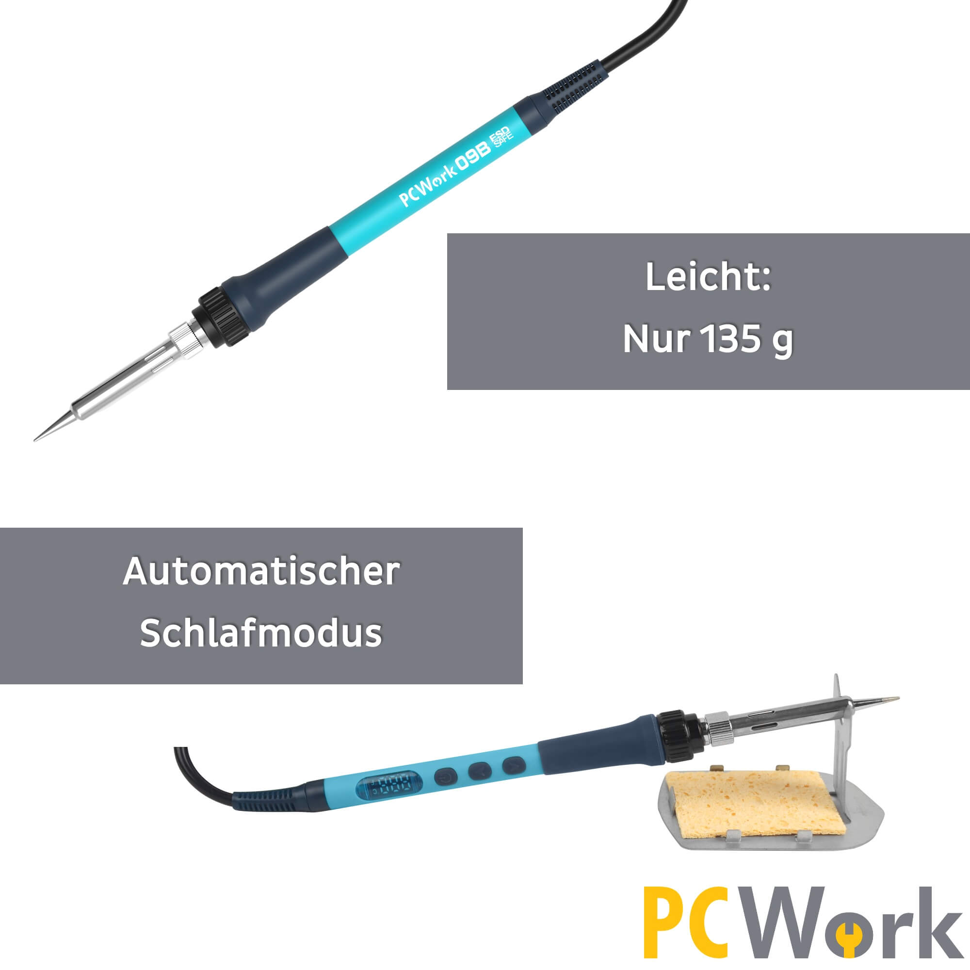 PCW09B Digital soldering iron, adjustable, with temperature setting, 90W