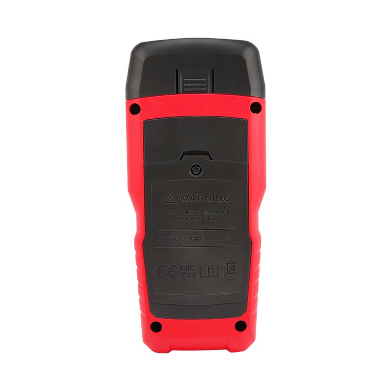 Rückansicht des UNI-T UT685A Kabeltesters mit Batteriefach und CE-Kennzeichnung