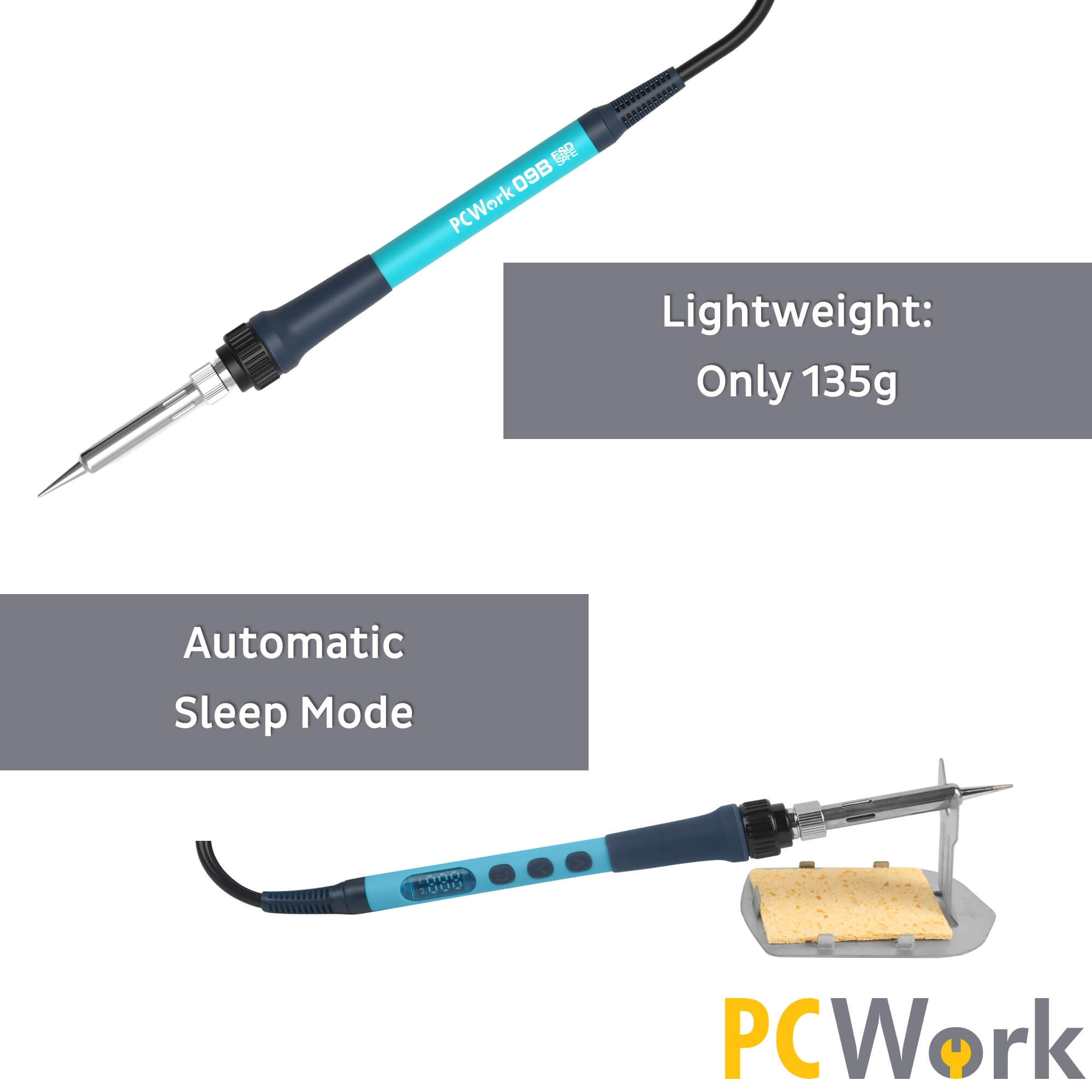 PCW09B Digital soldering iron, adjustable, with temperature setting, 90W