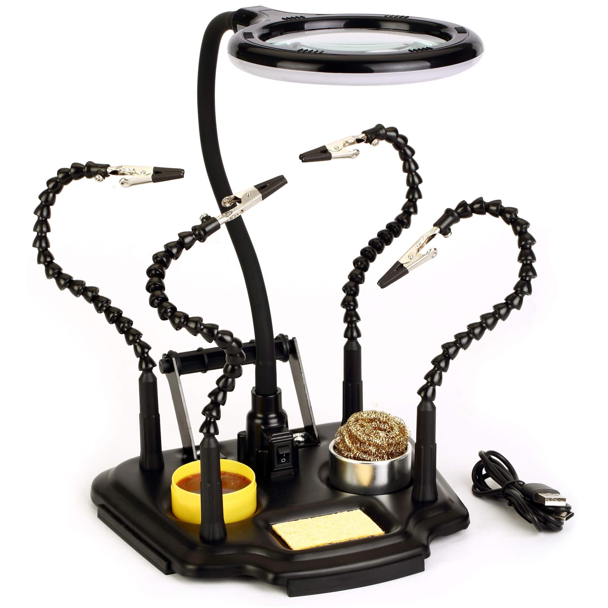 ZD-11M-3 PCB holder, 4 flexible arms, LED magnifying lamp