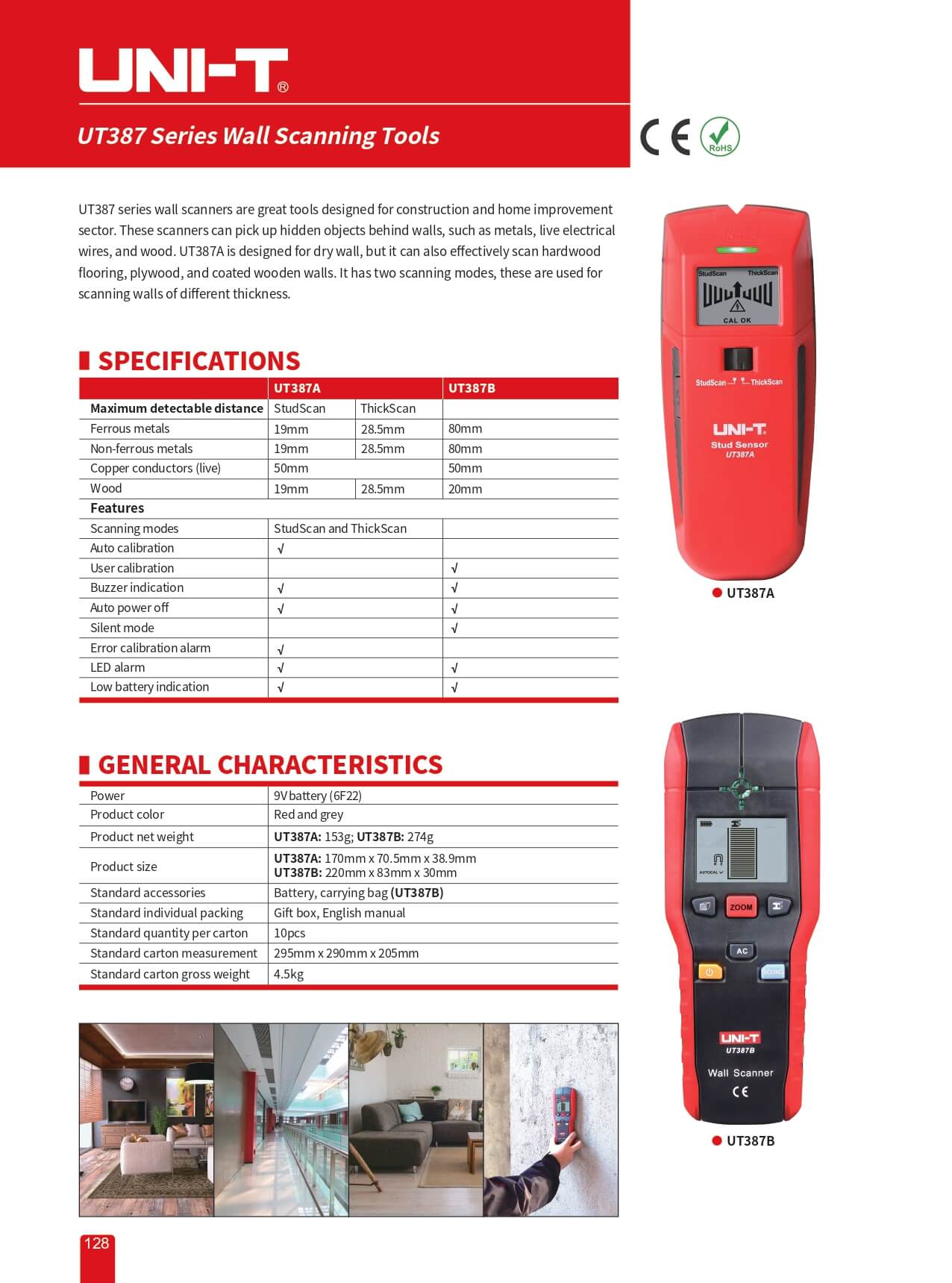 UT387B Wall Scanner, Wire Detector, with Display