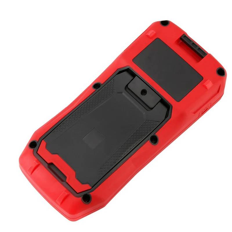 Rear view of the UNI-T UT622E LCR meter showing the battery compartment and folded kickstand, highlighting its portable and robust design.