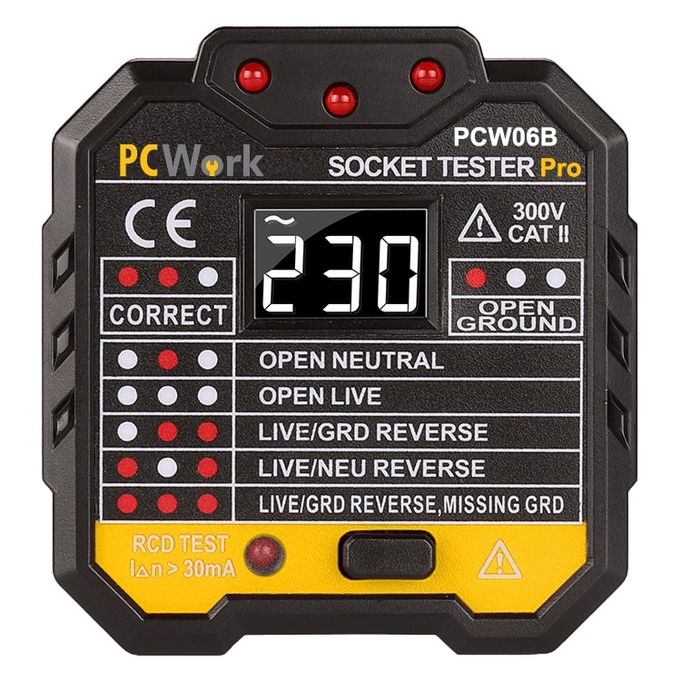 PCW06B Steckdosentester, RCD Tester, CAT II 300V