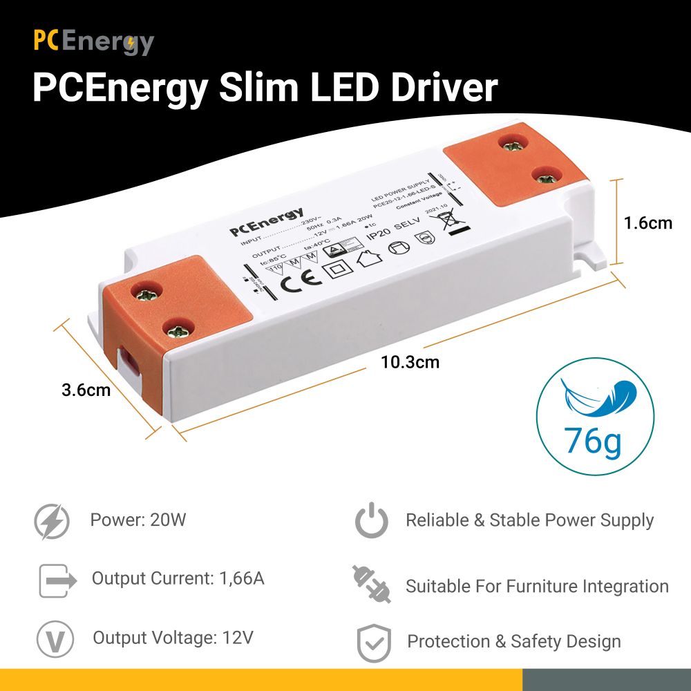 PCE20-12-1,66-LED-S LED Driver Slim; 12V; 1,66A; 20W