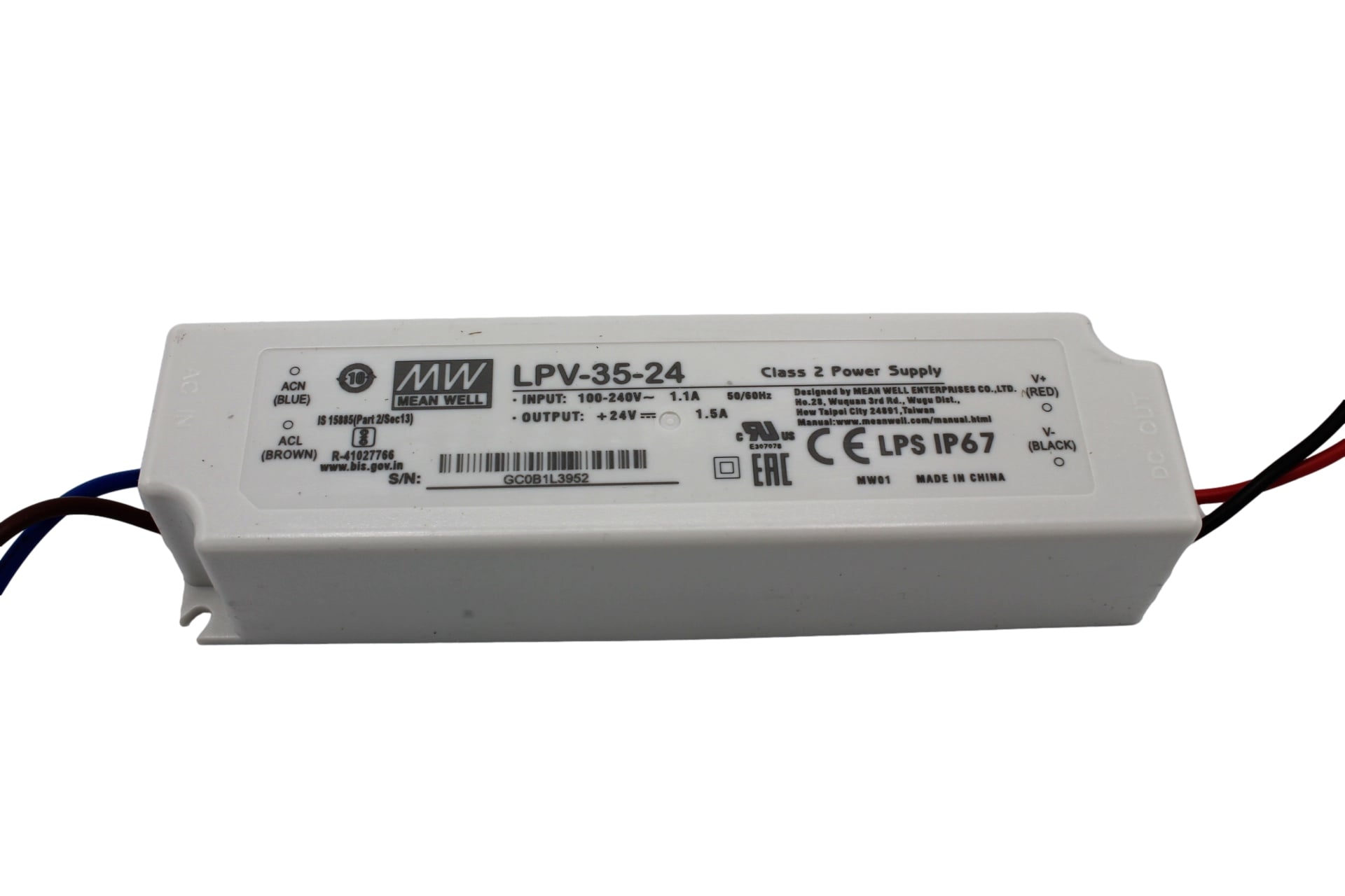 LPV-35-24 Led driver, Class2 36W, 24V, 1,5A CV, MEAN WELL LPV-35-24 Led driver, Class2 36W, 24V, 1,5A CV, MEAN WELL