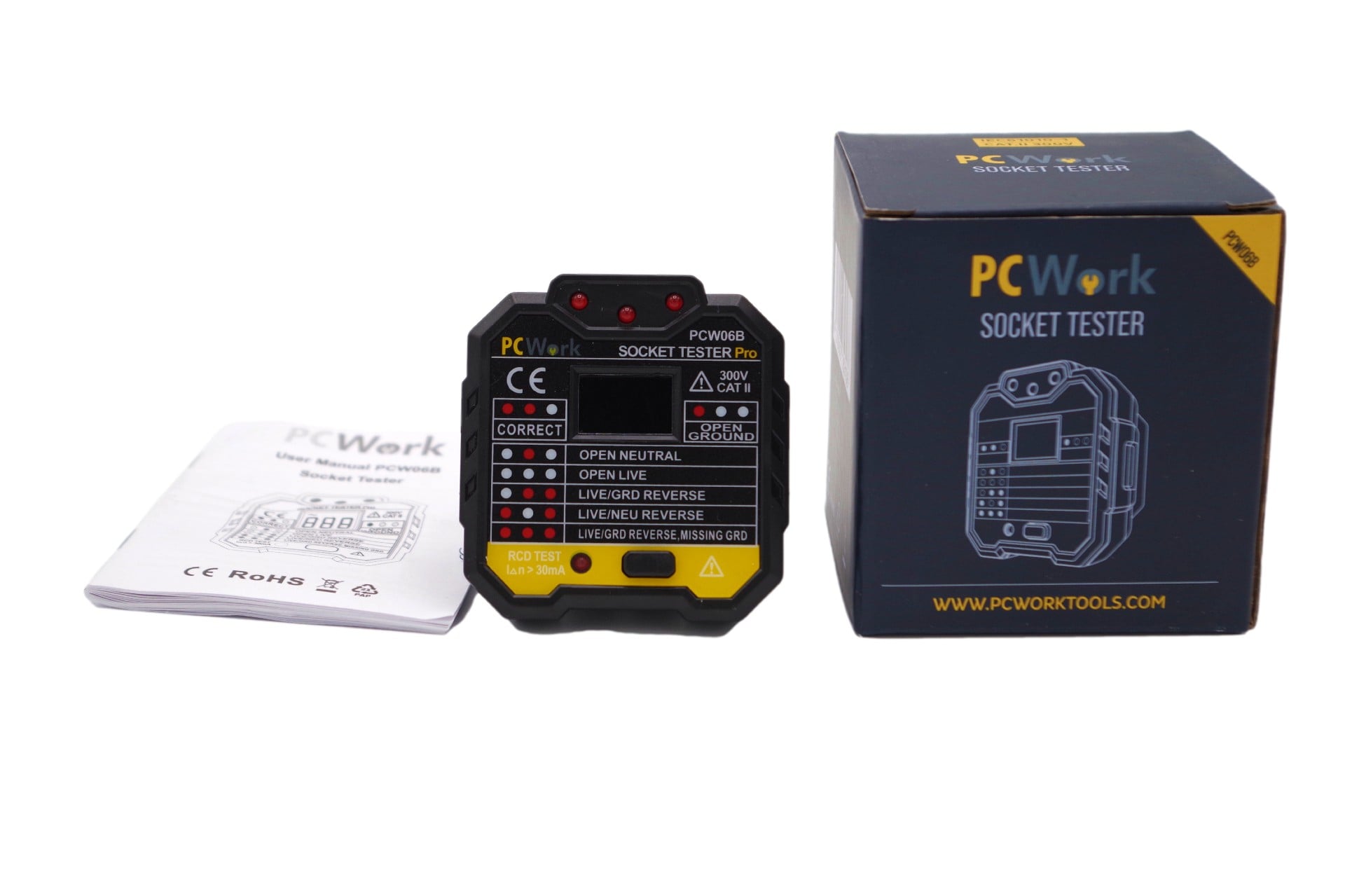 PCW06B Steckdosentester, RCD Tester, CAT II 300V