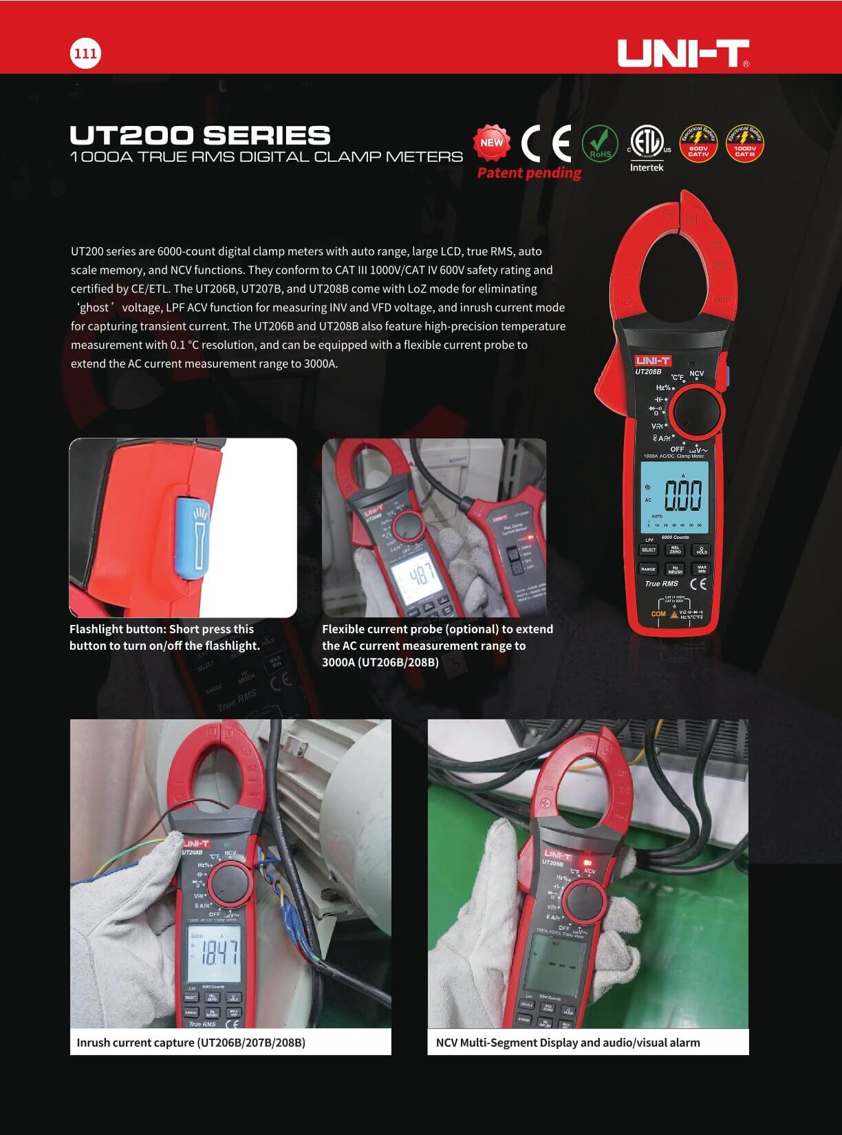 UT205E Stromzange, digital, True RMS, 1000A