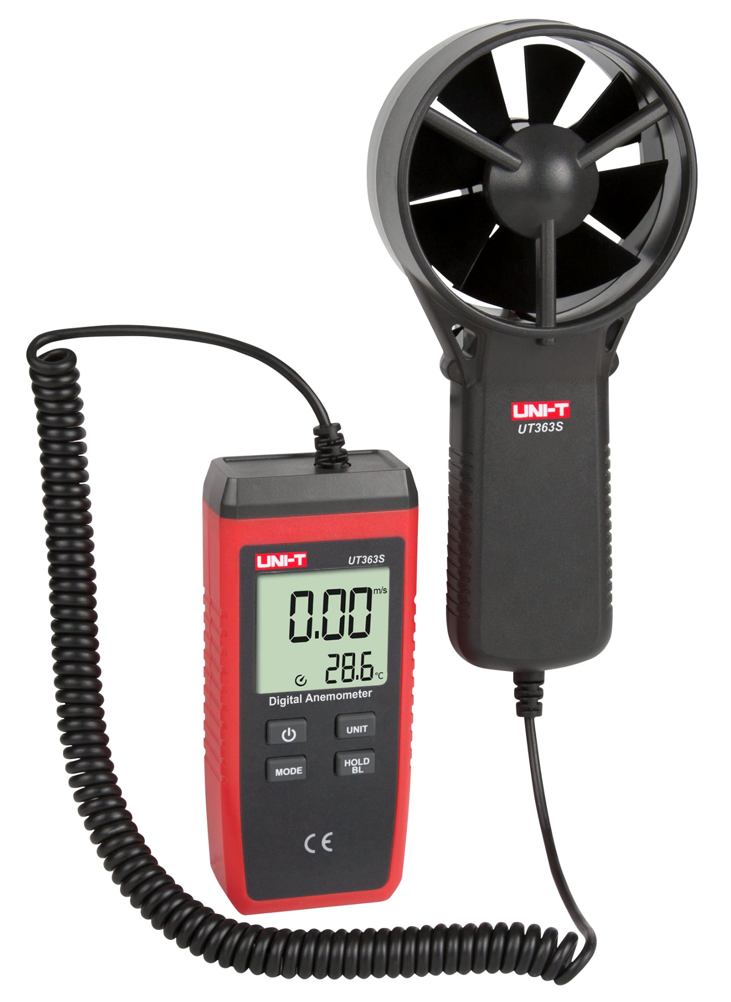 UNI-T UT363S Flügelrad-Anemometer mit Spiralkabelverbindung und LCD-Anzeige
