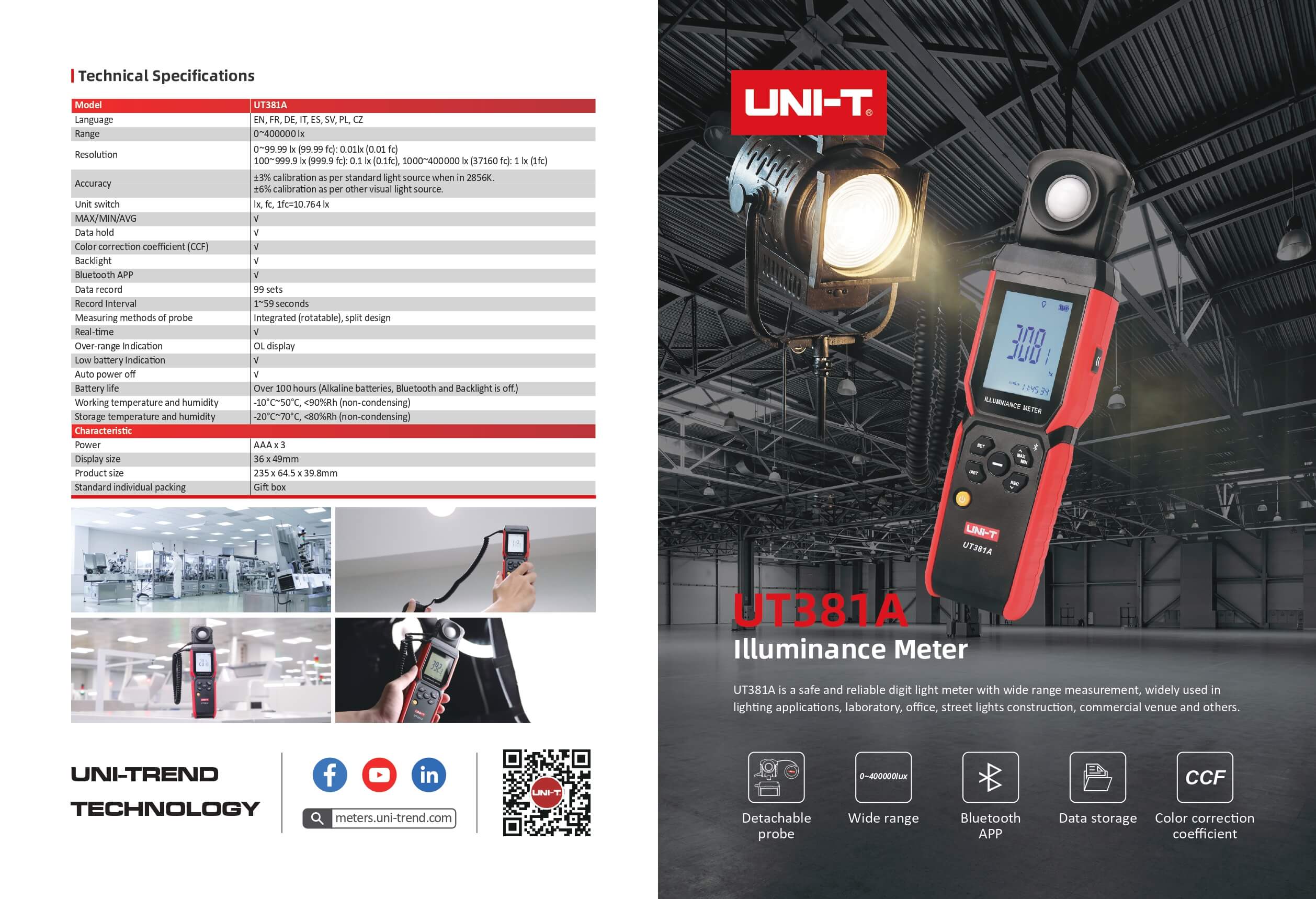 UT381A Profi Luxmeter, Lichtmesser, Bluetooth, Lichtmessgerät mit Sonde, Photometer UT381A Profi Luxmeter, Lichtmesser, Bluetooth, Lichtmessgerät mit Sonde, Photometer