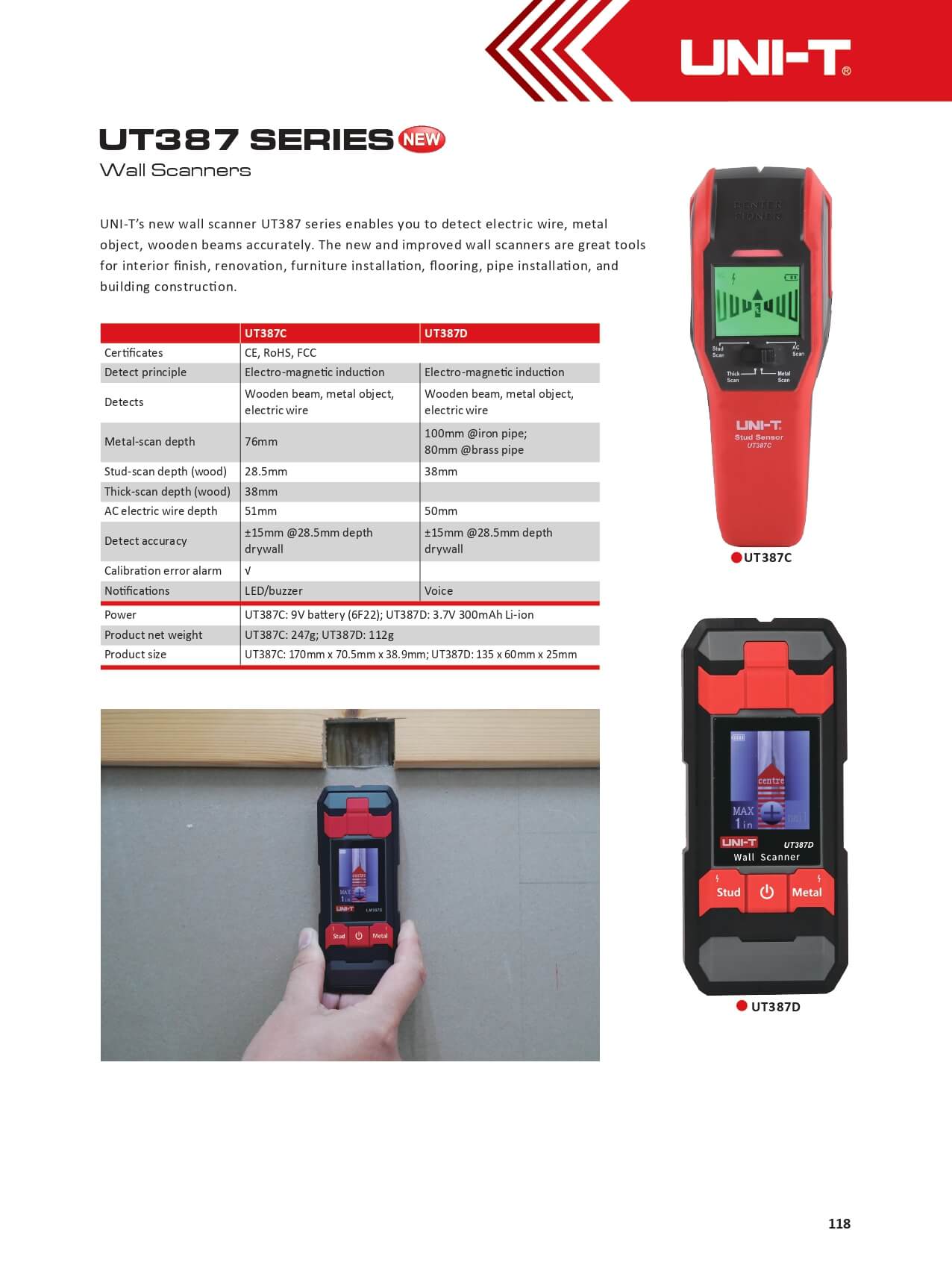 UT387D Wandscanner, Leitungssucher, digital, LCD Display