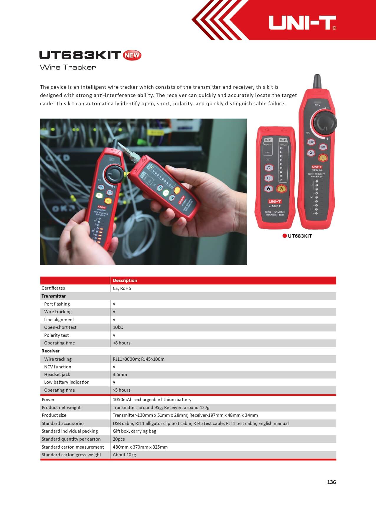 UT683KIT Wire Tracker, Intelligent Cable Tester