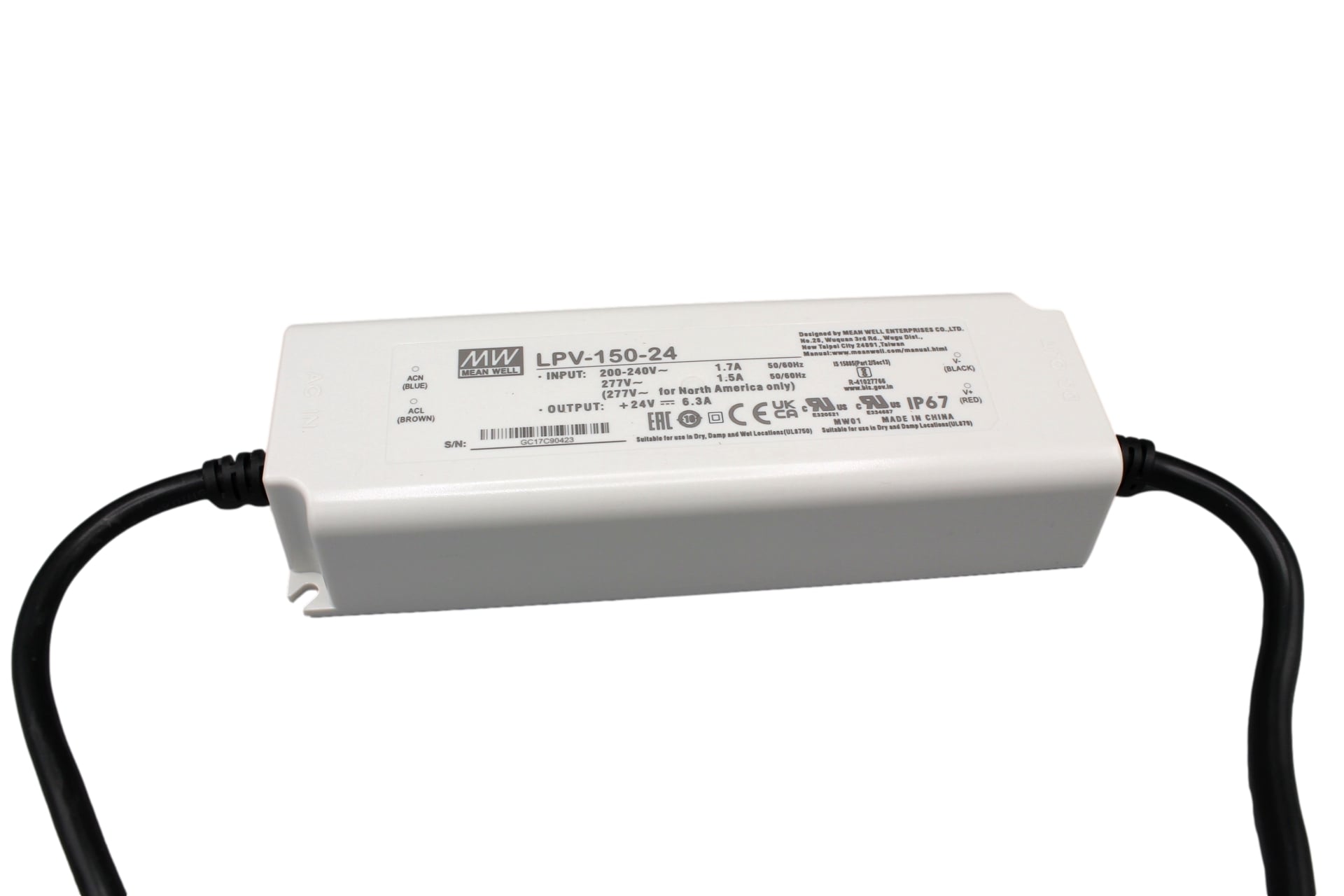 LPV-150-24 Led driver, IP67 151W, 24V, 6,3A CV, MEAN WELL