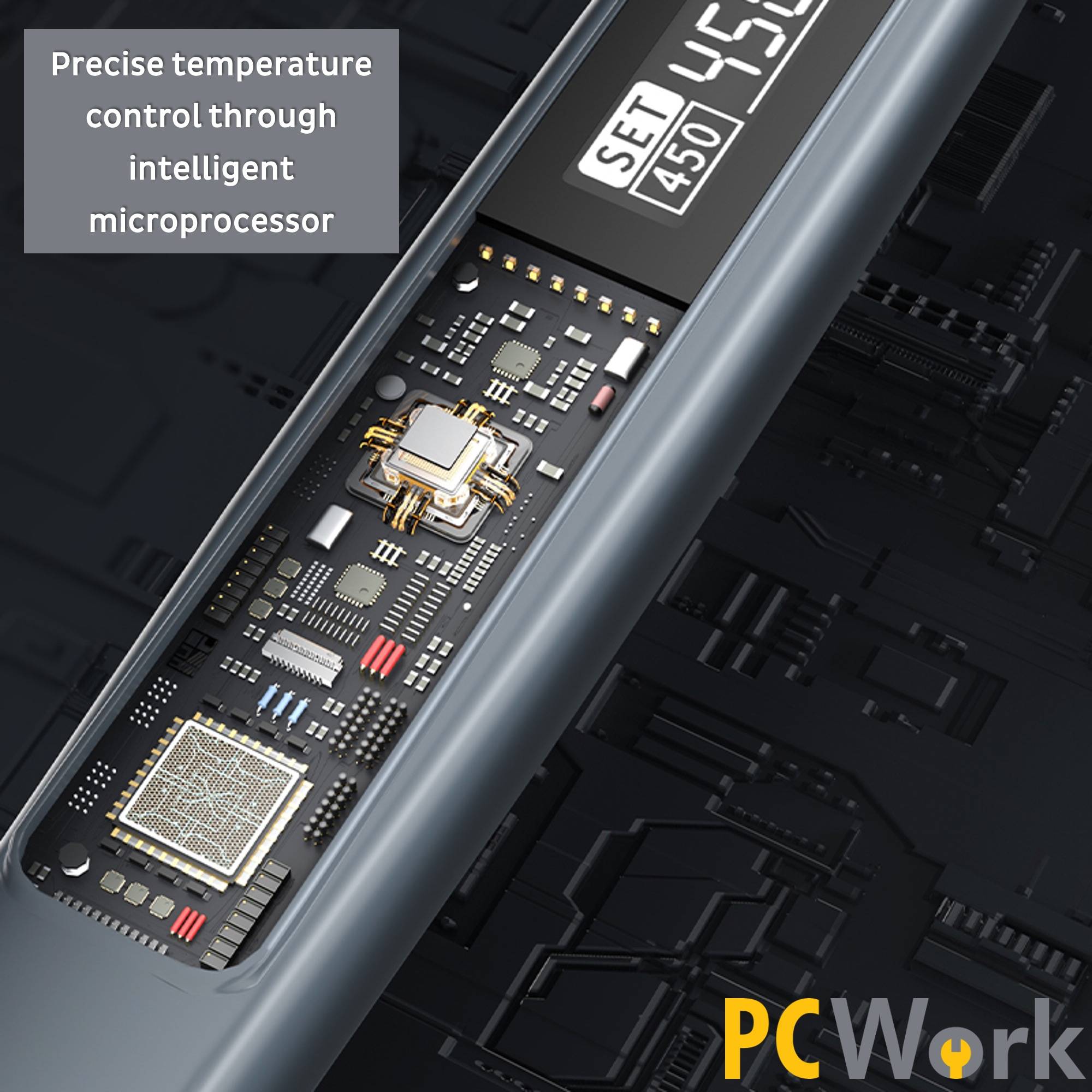 Der intelligente Mikroprozessor des PCWork PCW09D Lötkolbens ermöglicht eine präzise Temperaturregelung.