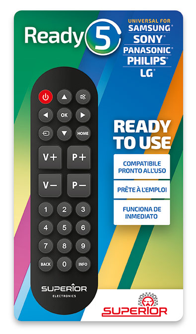 SUPERIOR Ready5 - Universalfernbedienung für LG, Samsung, Sony, Philips & Panasonic  (SUPTRB014)