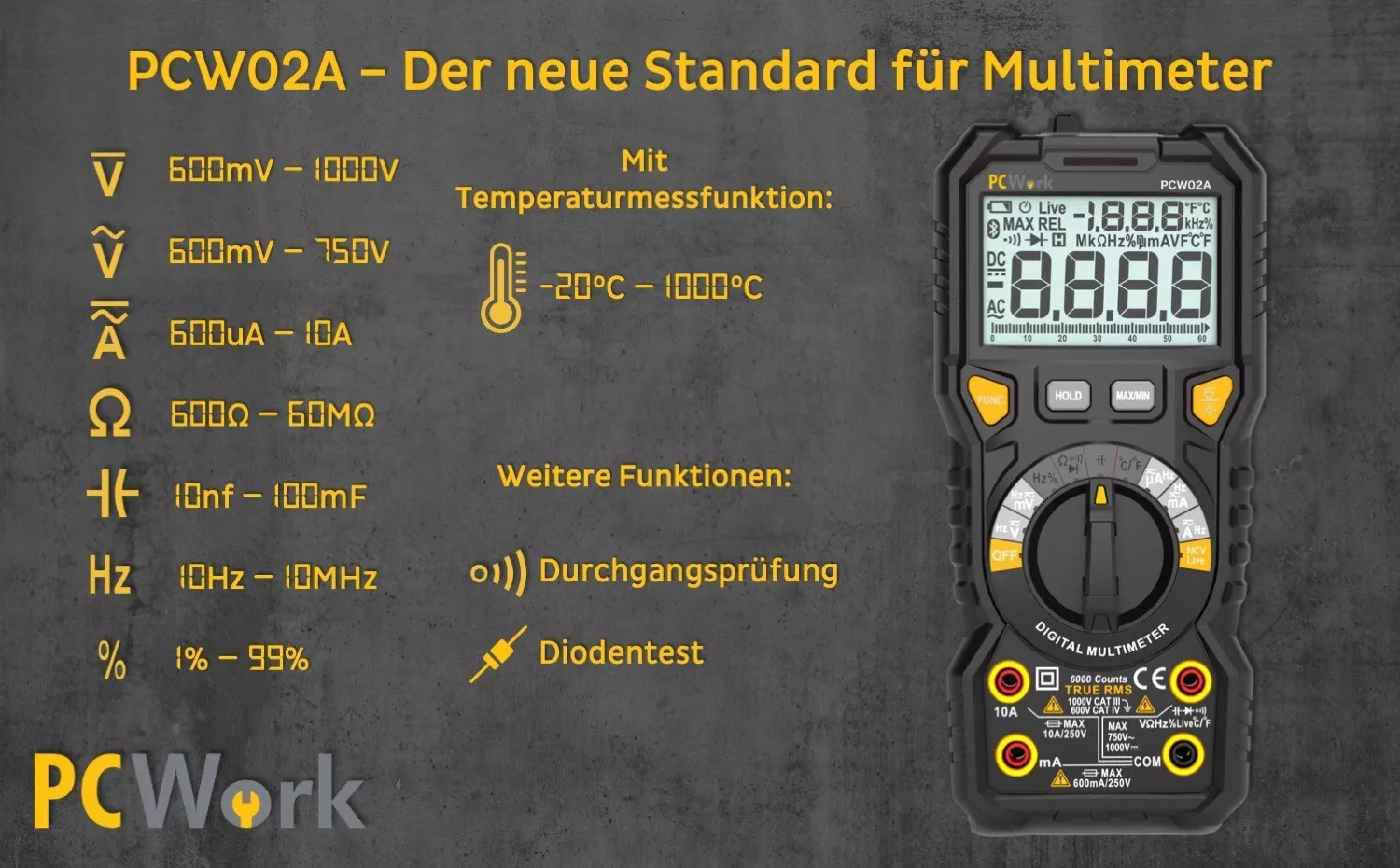 PCW02A Digitalmultimeter, True RMS, CAT IV 600V PCW02A Digitalmultimeter, True RMS, CAT IV 600V