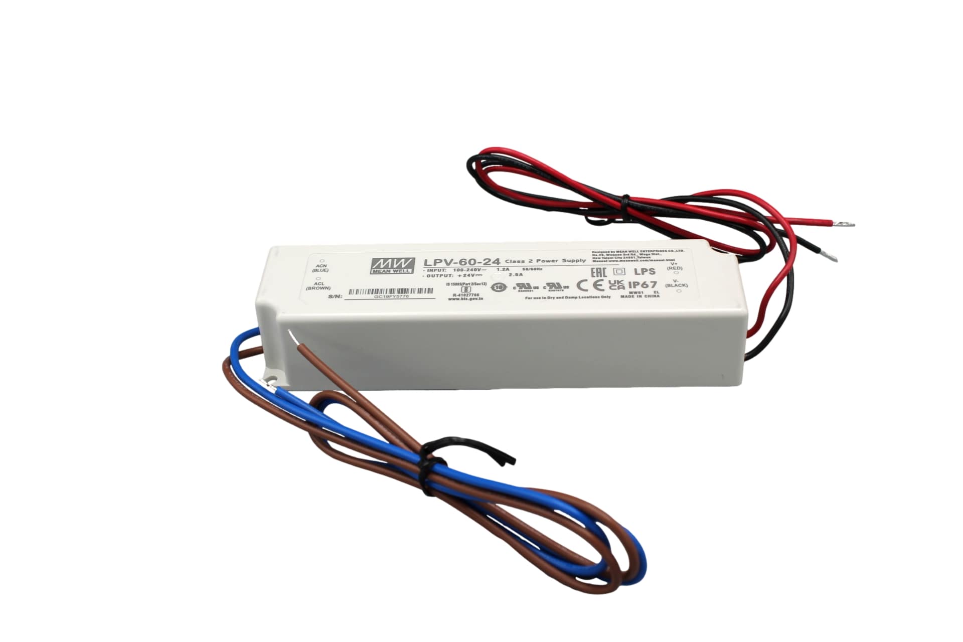 LPV-60-24 Led driver, Class2 60W, 24V, 2,5A CV, MEAN WELL LPV-60-24 Led driver, Class2 60W, 24V, 2,5A CV, MEAN WELL