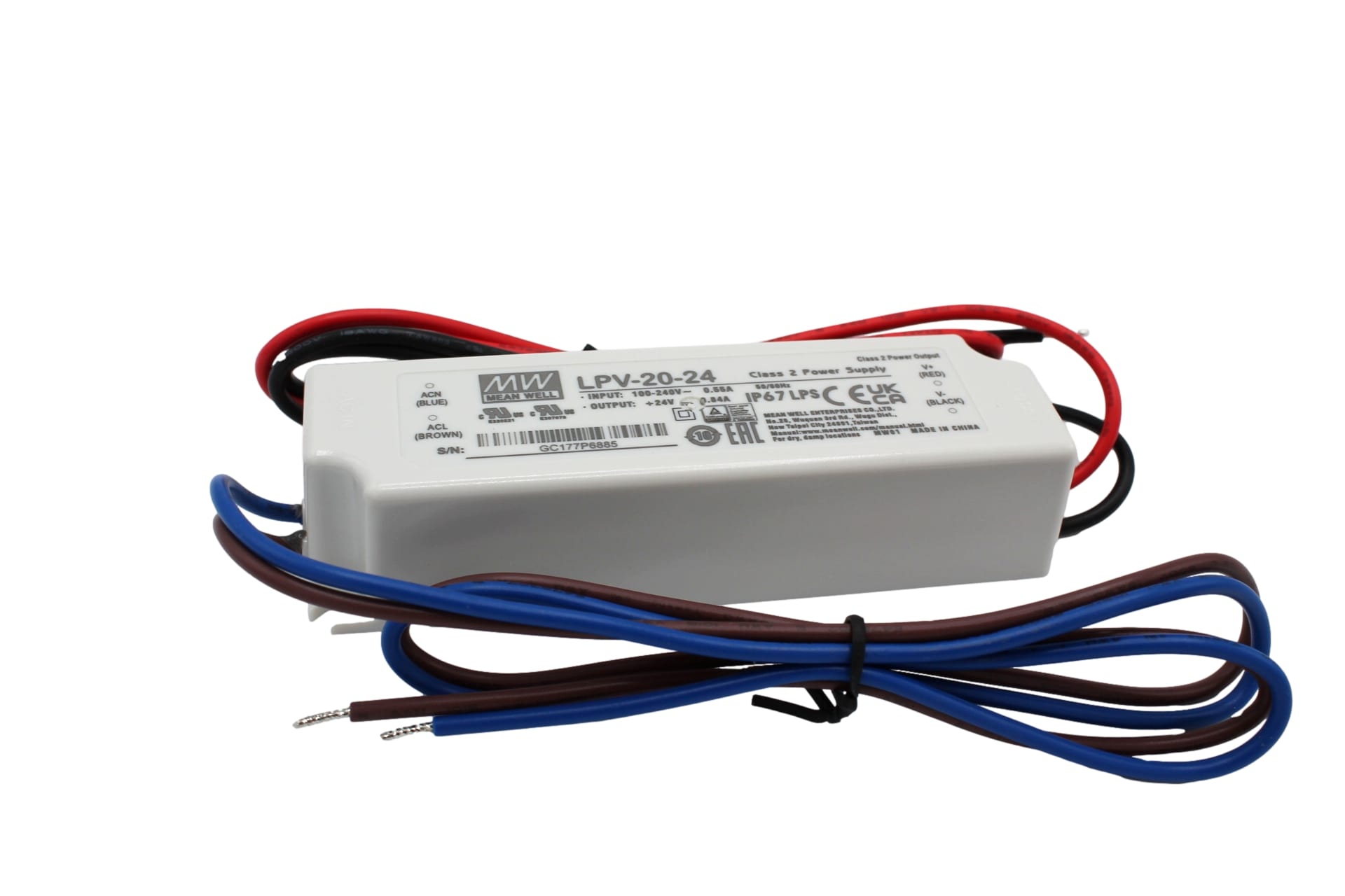LPV-20-24 Led-Trafo, Class2 20W, 24V, 0,84A CV, MEAN WELL