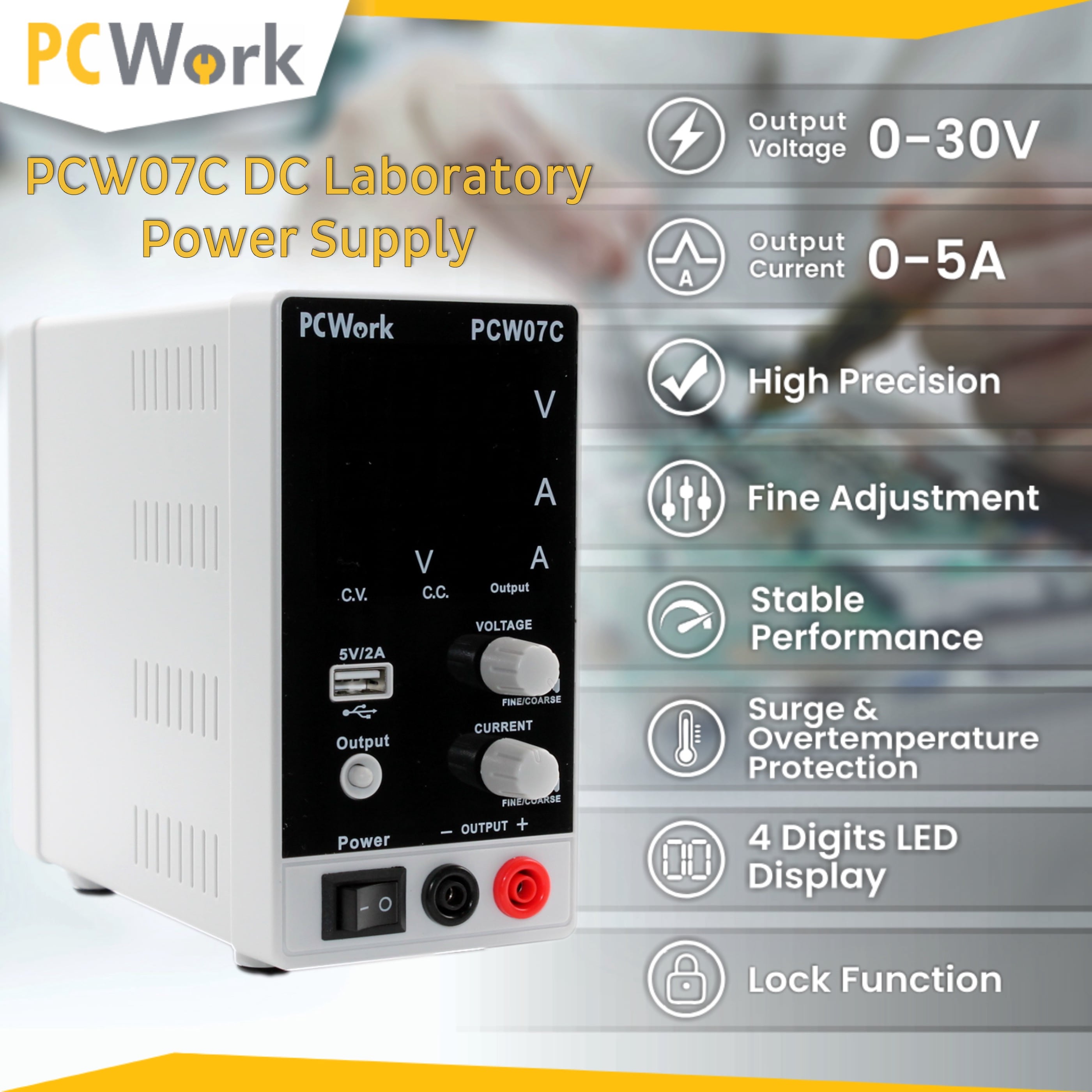 PCW07C Laboratory Power supply, DC Switching Power Supply 0-30V, 0-5A