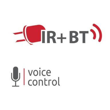 Feature icons for the JL1505 remote: Infrared plus Bluetooth (IR+BT) and voice control.