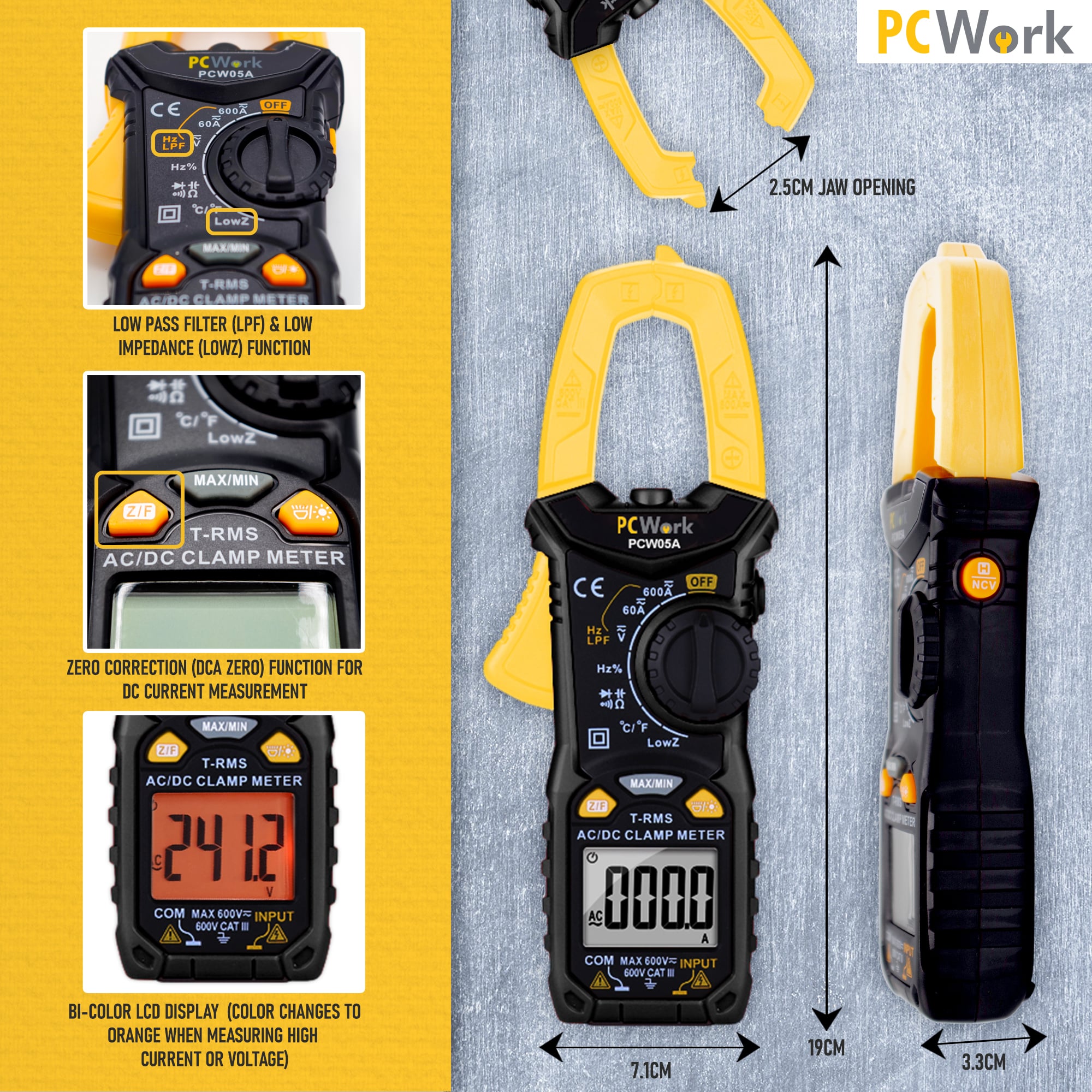 PCW05A clamp meter, digital, 600A, True RMS, 6000 counts