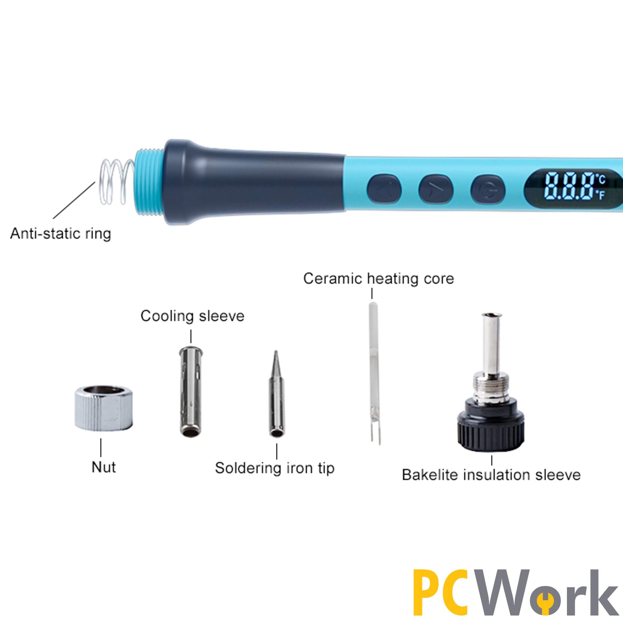 PCW09B Digital soldering iron, adjustable, with temperature setting, 90W