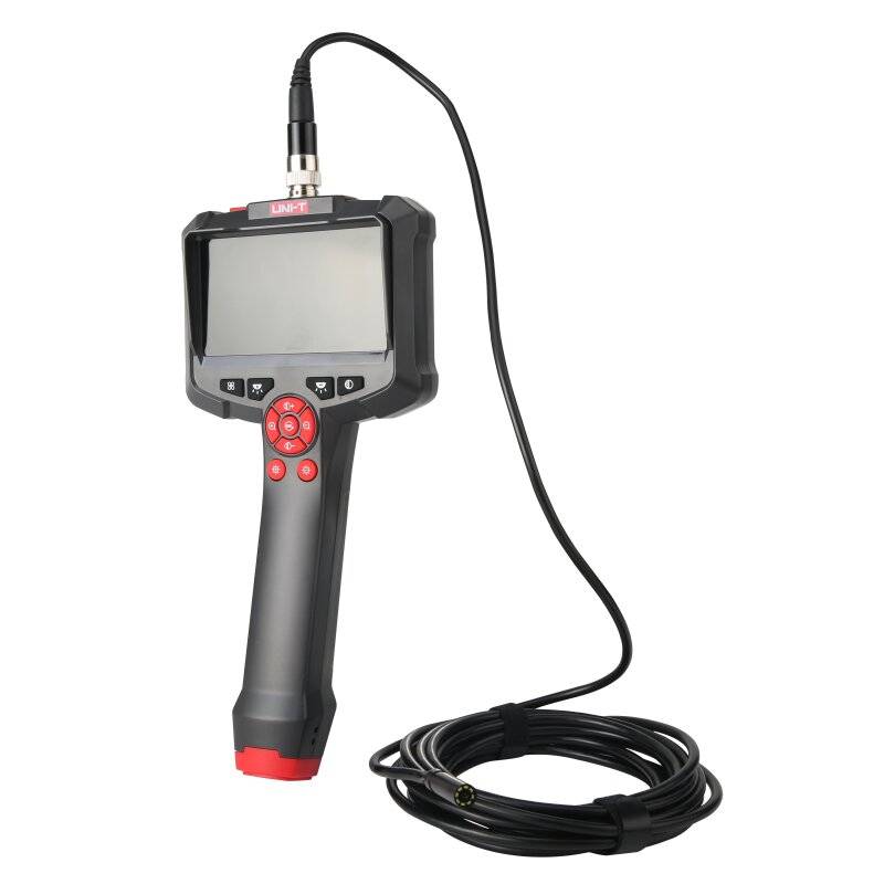 UNI-T UT665P Industrie-Endoskop mit ausgeschaltetem Bildschirm und aufgerolltem Kameraschlauch.