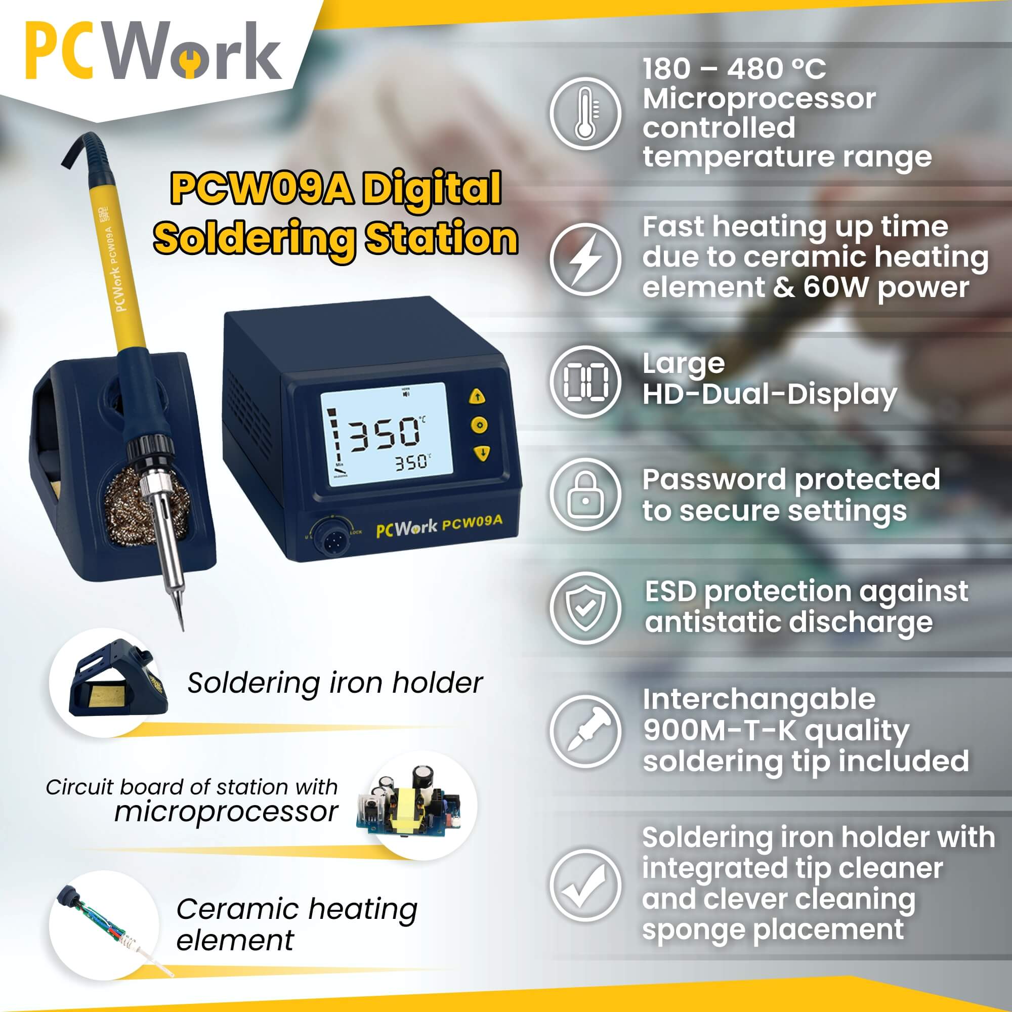 PCW09A Lötstation, digital, 60W, ESD-safe, 180-480°C