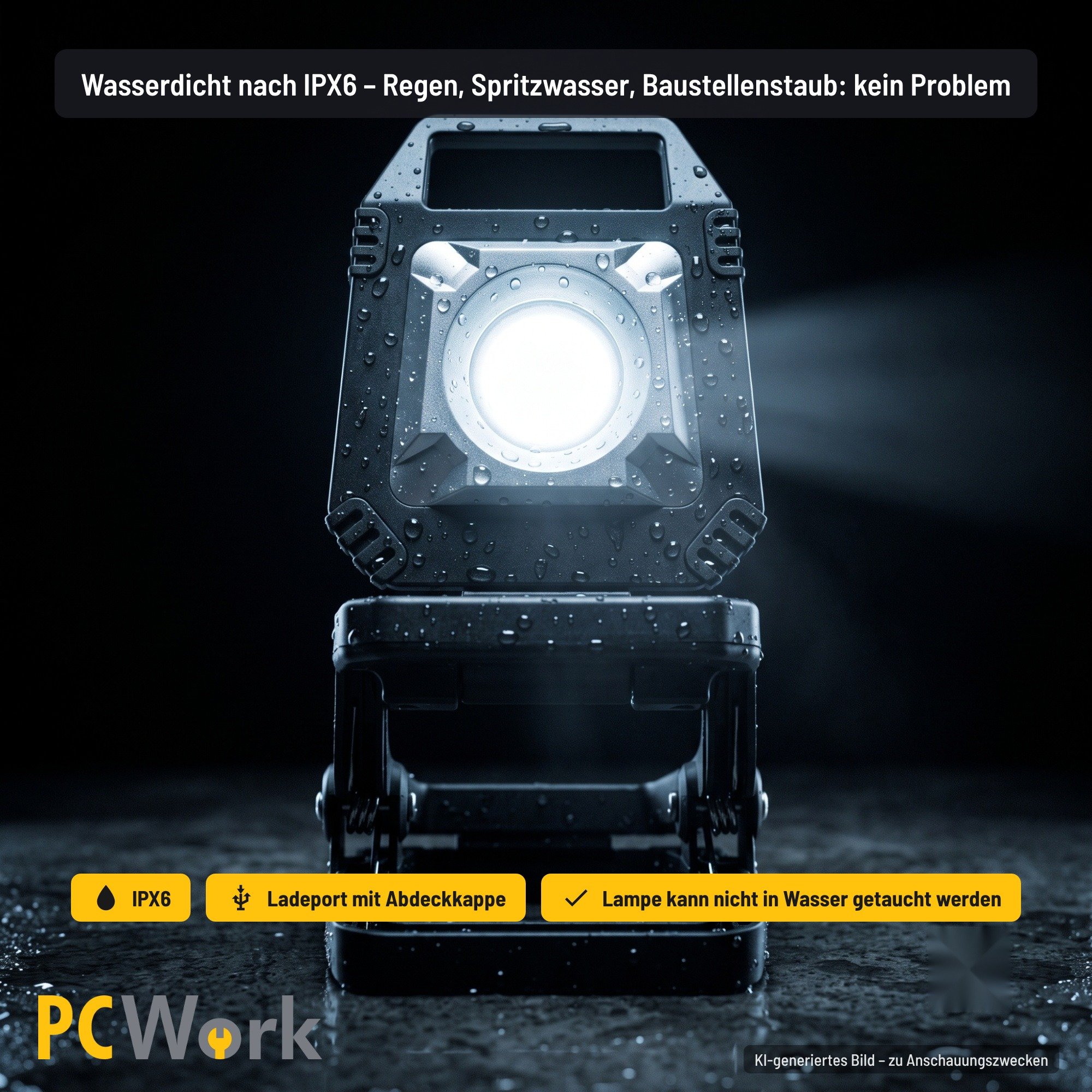 Wasserdichte PCW12P LED-Arbeitsleuchte trotzt Strahlwasser und Schmutz gemäß Schutzart IPX6
