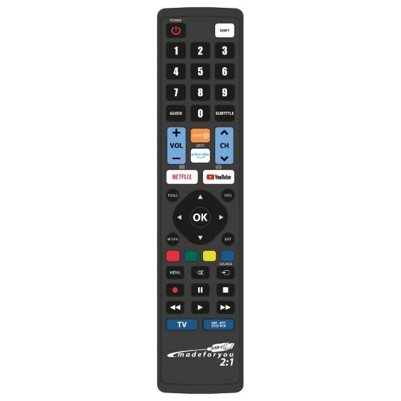 Front view of the JOLLY LINE JL1770USB programmable USB-C remote control, featuring Netflix and YouTube buttons.