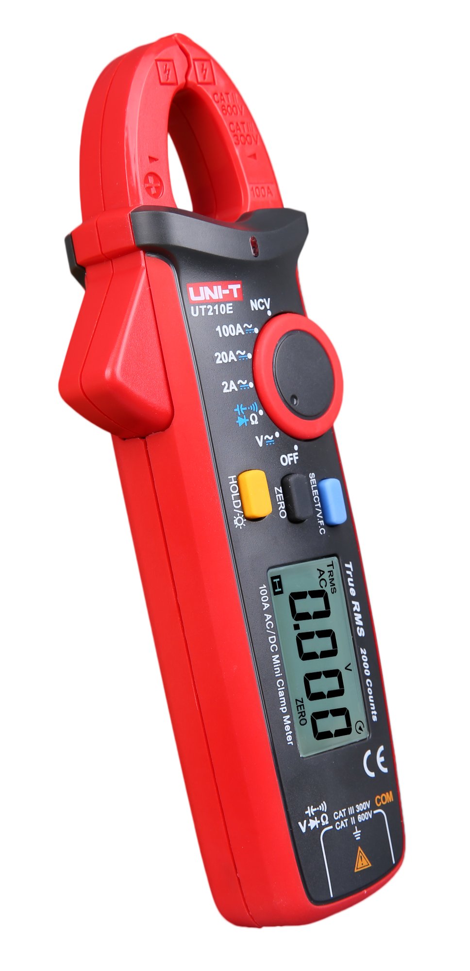 Slightly rotated perspective of the UNI-T UT210E mini digital clamp meter True RMS