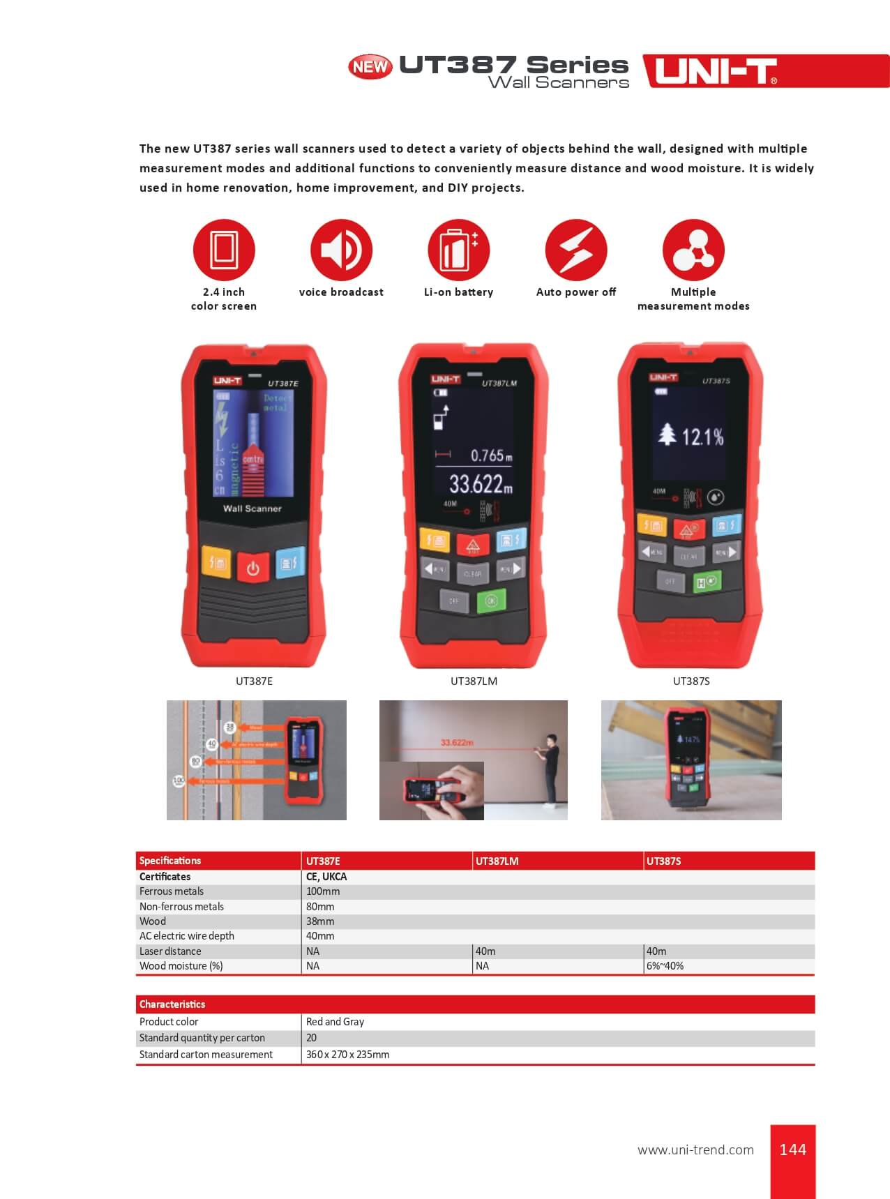 UT387E Wall Scanner LED Color Display, Li-on Battery  