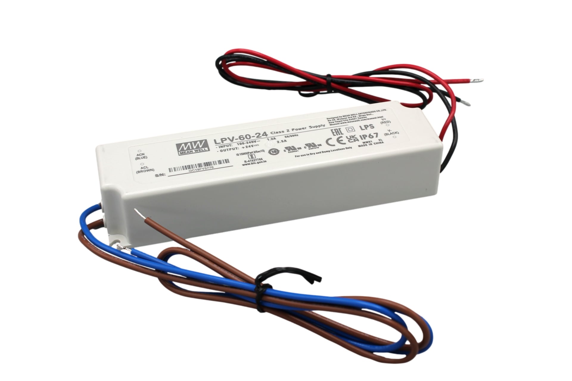 LPV-60-24 Led driver, Class2 60W, 24V, 2,5A CV, MEAN WELL