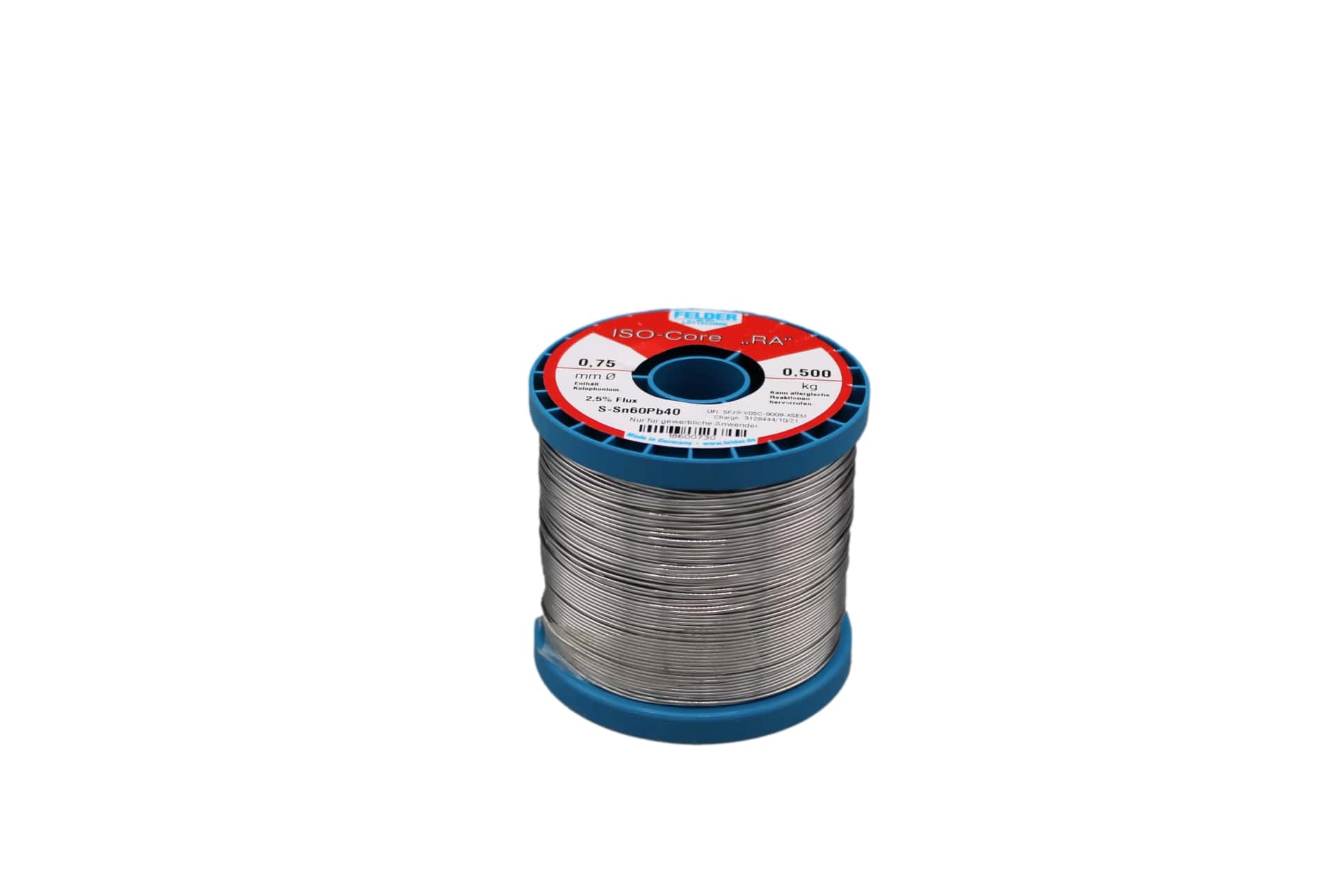 18600730 Felder solder wire, leaded, Sn60Pb40, 0.75 mm, 500g, roll