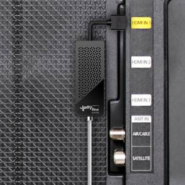 Invisible installation of the JL43703 DVB-T2 stick directly into the HDMI port on the back of a television.