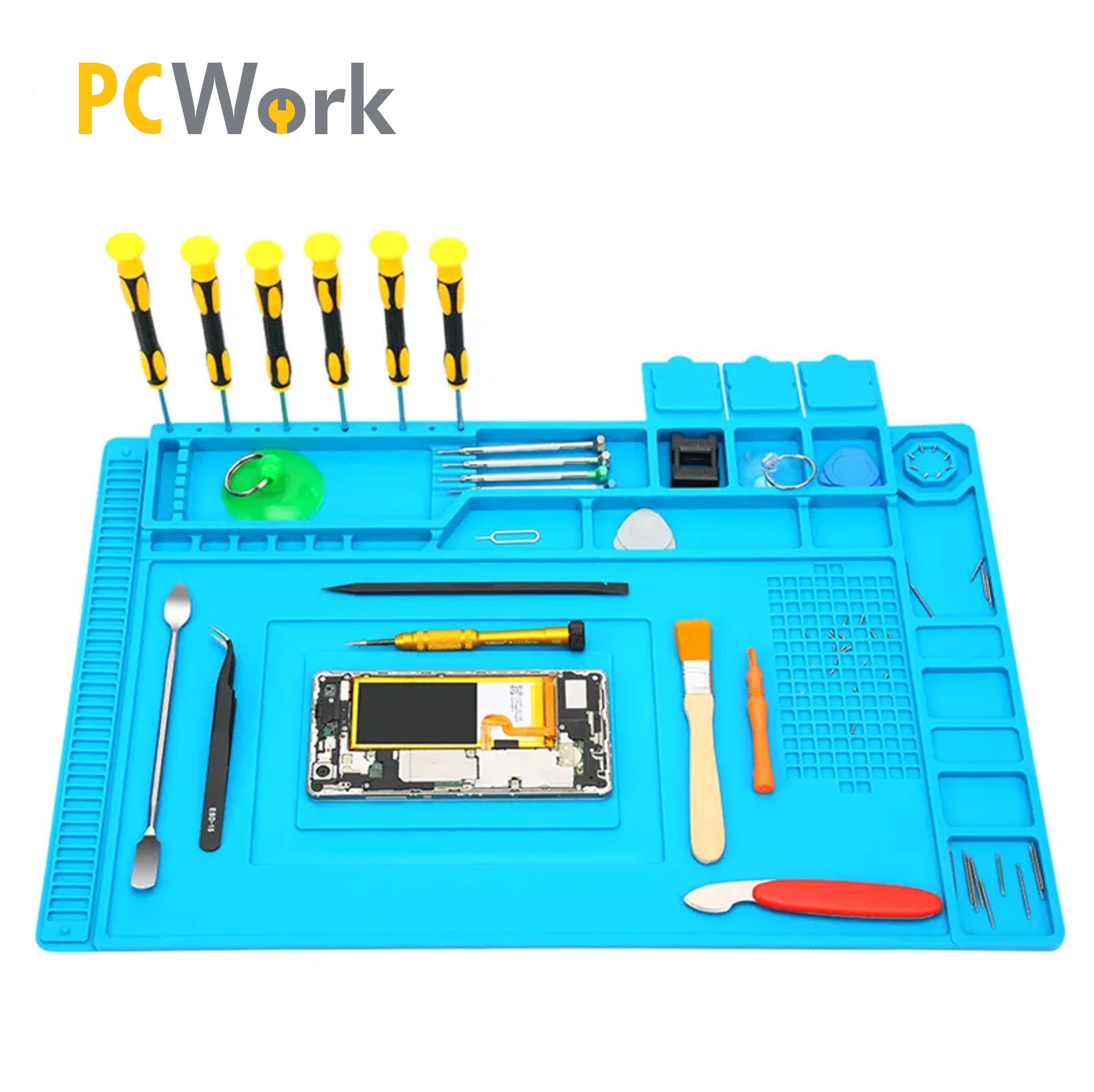PCW10A Soldering mat 450x300mm with storage boxes, magnetic, silicone