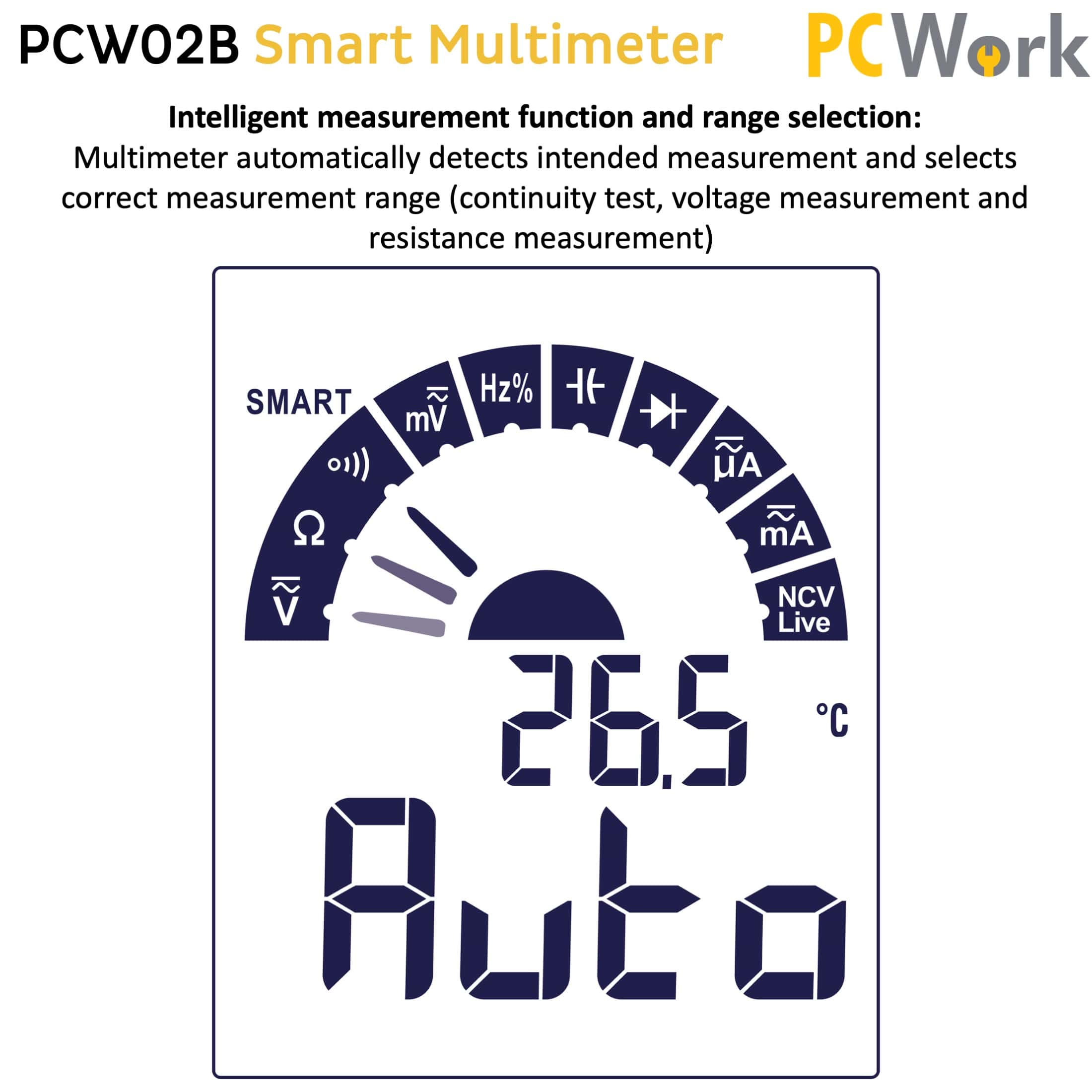 PCW02B Digital Multimeter, digital, smart, True RMS