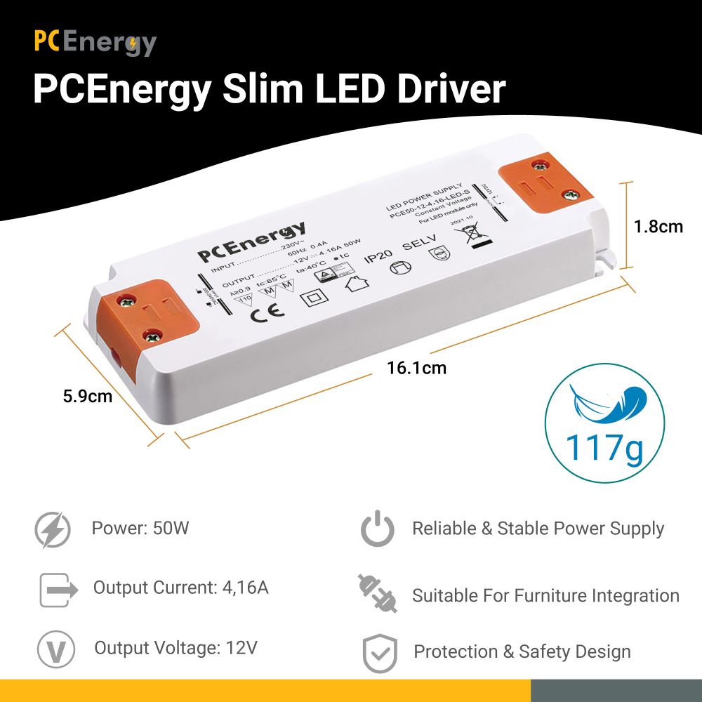 PCE50-12-4,16-LED-S; LED Treiber Slim; 12V; 4,16A; 50W