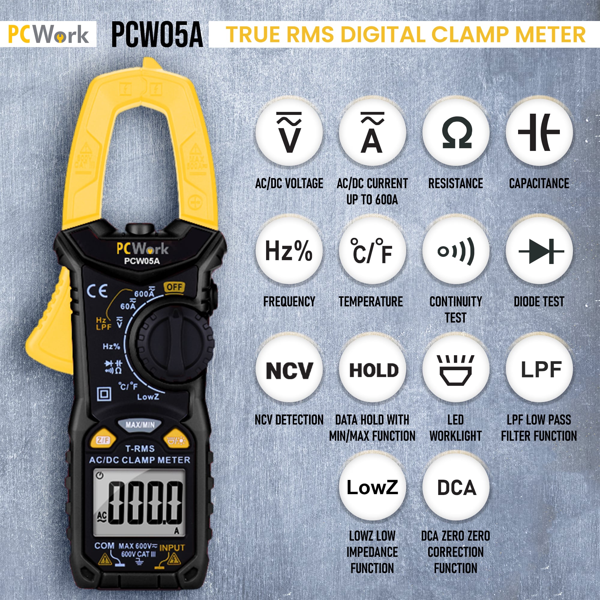 PCW05A Stromzange, digital, 600A, True RMS, 6000 counts