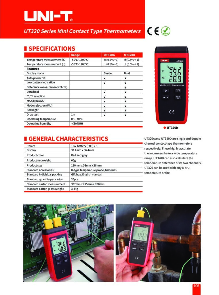 UT320A Mini Kontaktthermometer, 1 Kanal